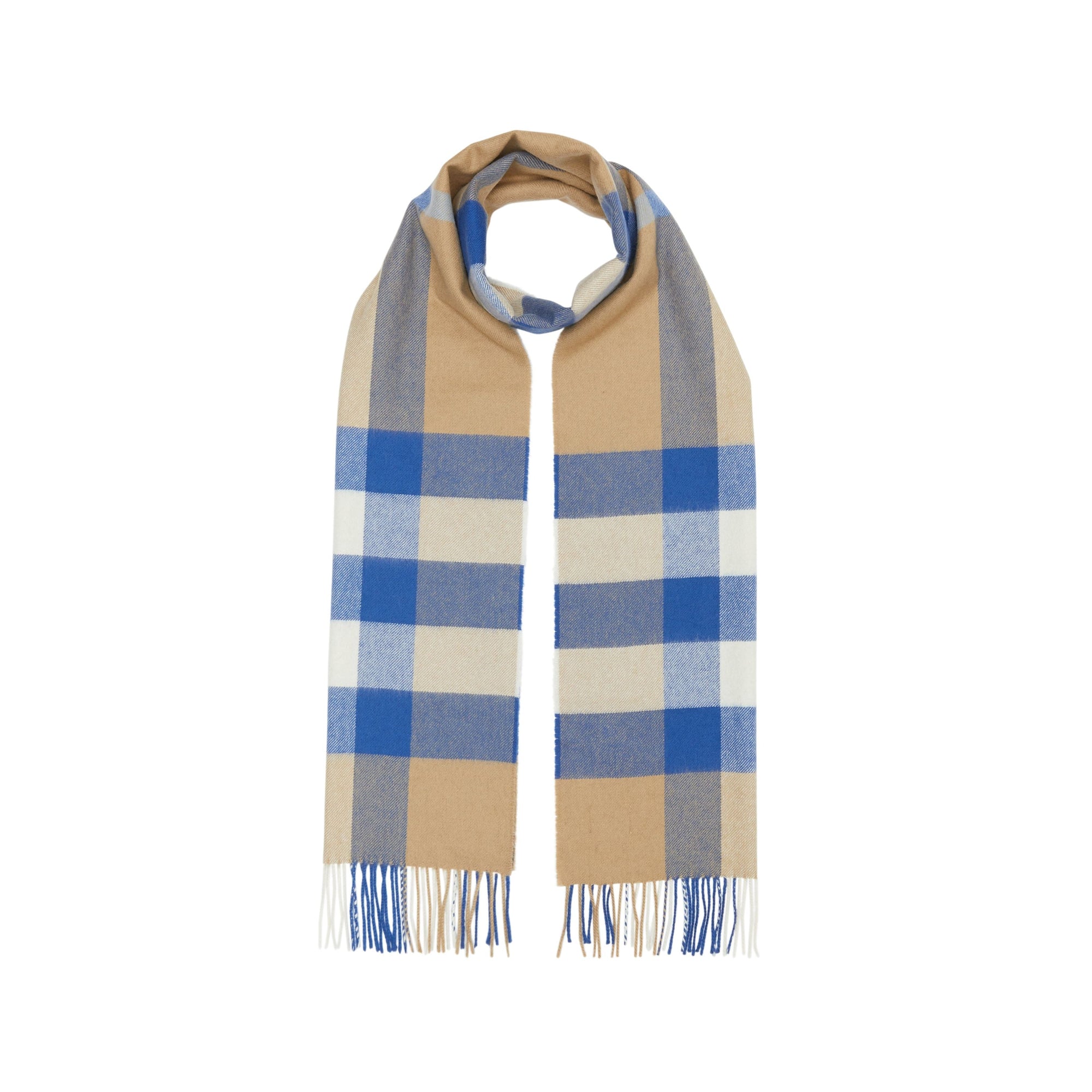 Écharpe en cachemire Check - Arc Beige & Inky Blue