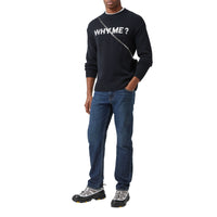 Jean droit délavé à empiècement en cuir - Dark Indigo