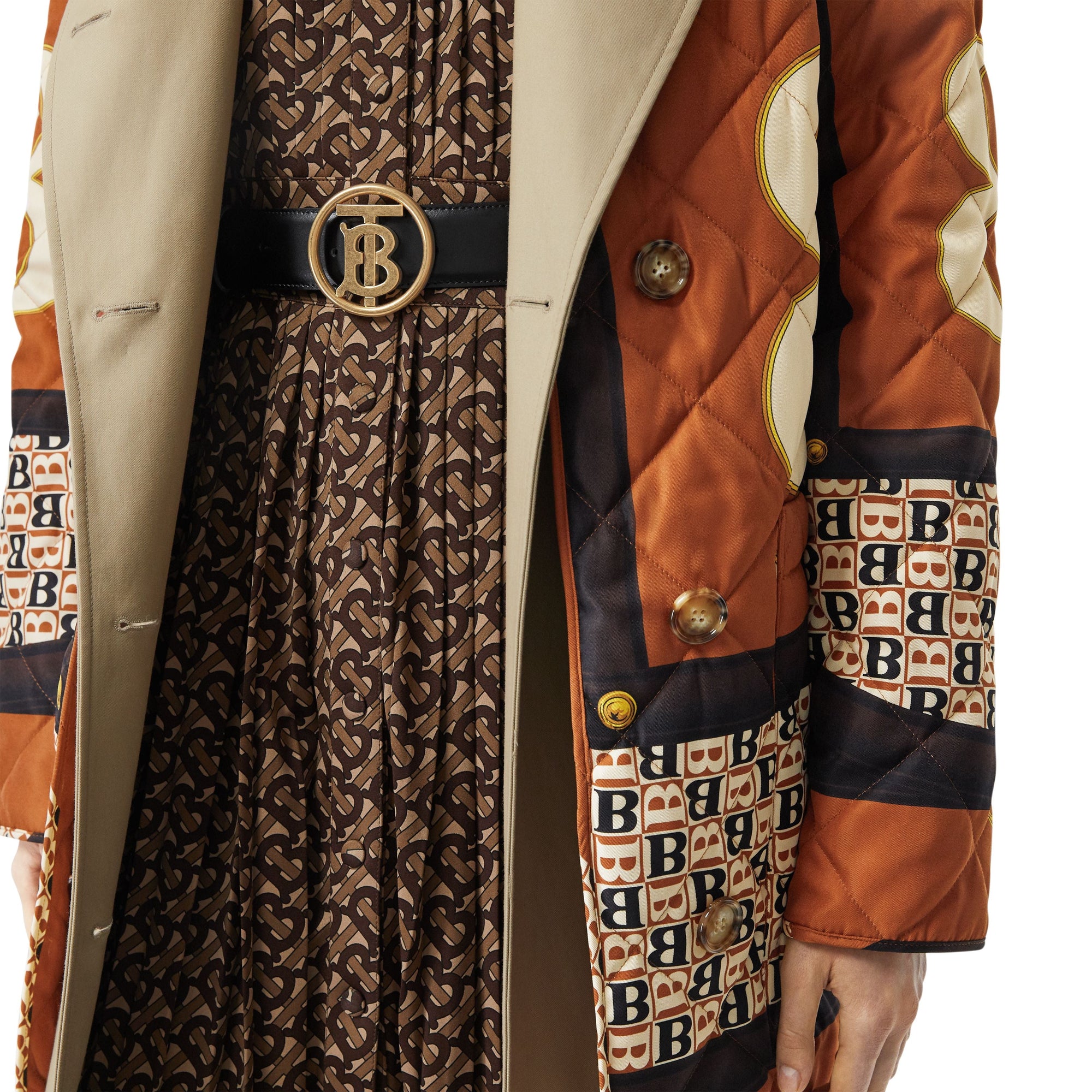 Ceinture en cuir à motif monogramme - Black & Antique Dark Beige