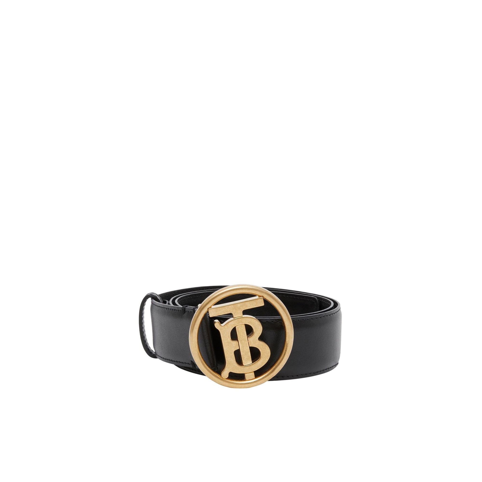Ceinture en cuir à motif monogramme - Black & Antique Dark Beige