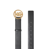 Ceinture en cuir à motif monogramme - Black & Antique Dark Beige