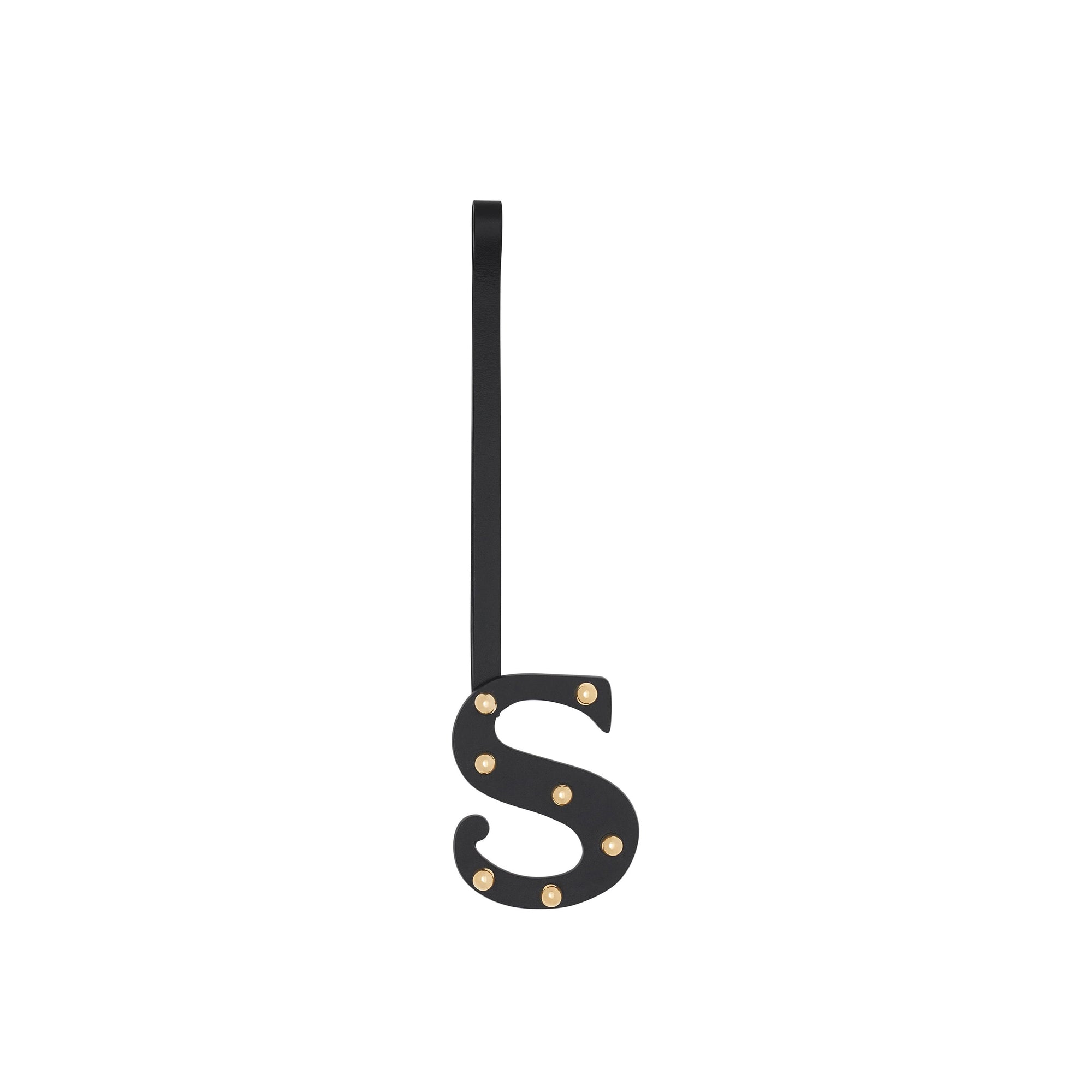 Bijou alphabet «s» en cuir clouté - Black & Light Gold