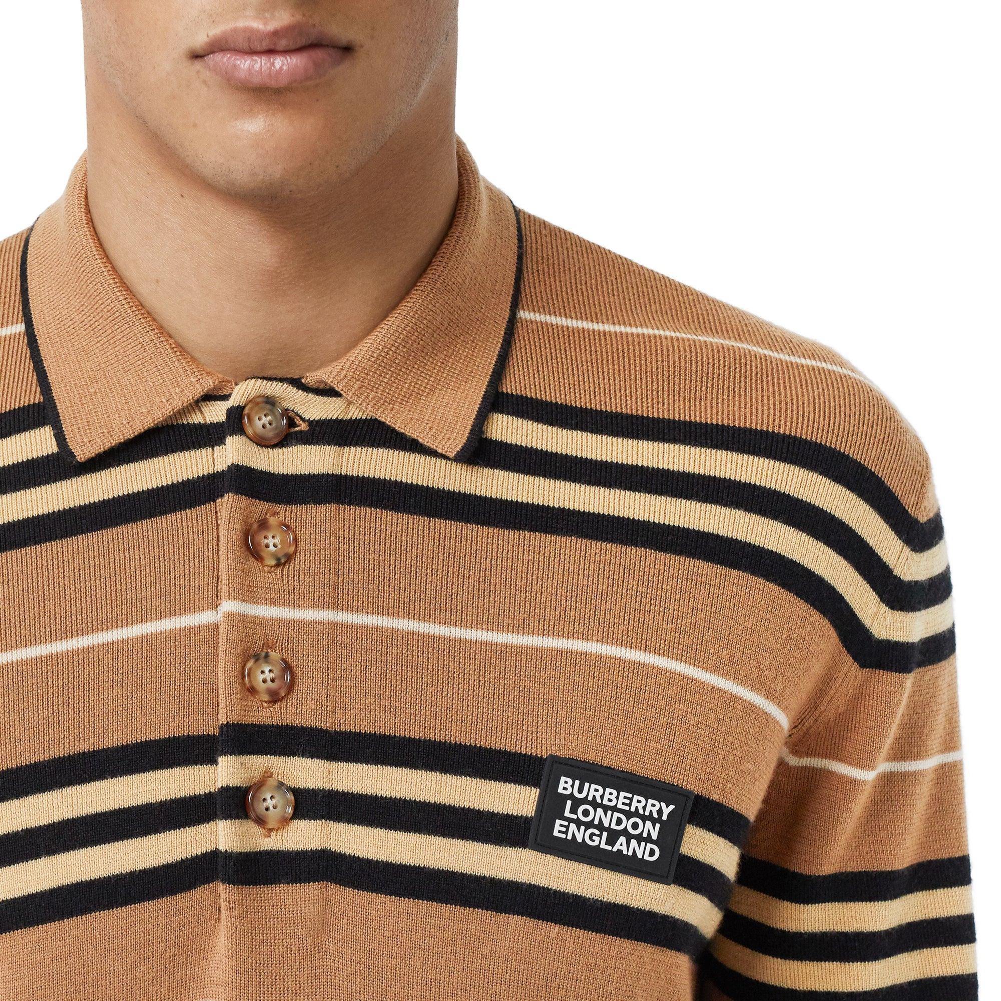 Polo à manches longues en laine mérinos - Warm Walnut