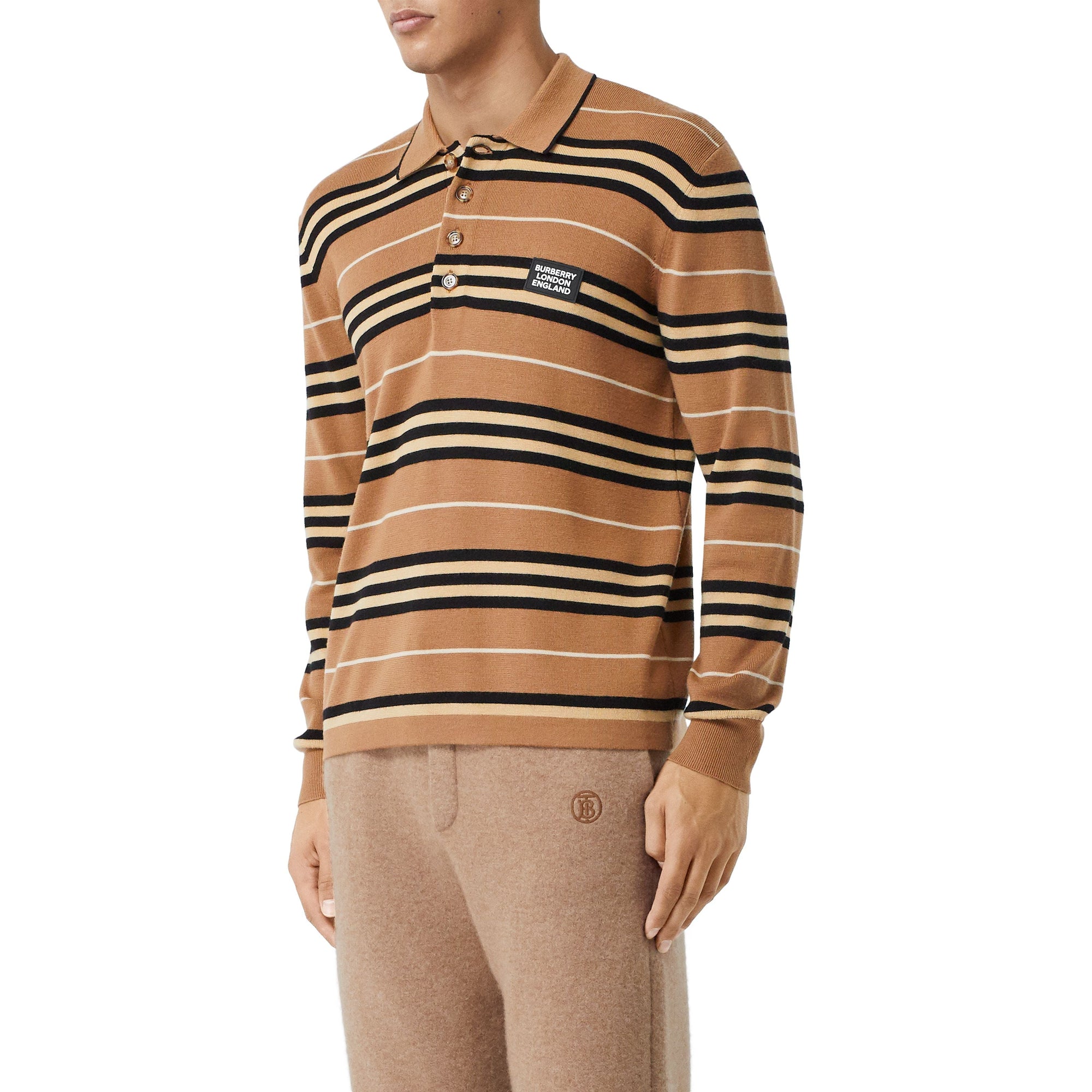 Polo à manches longues en laine mérinos - Warm Walnut