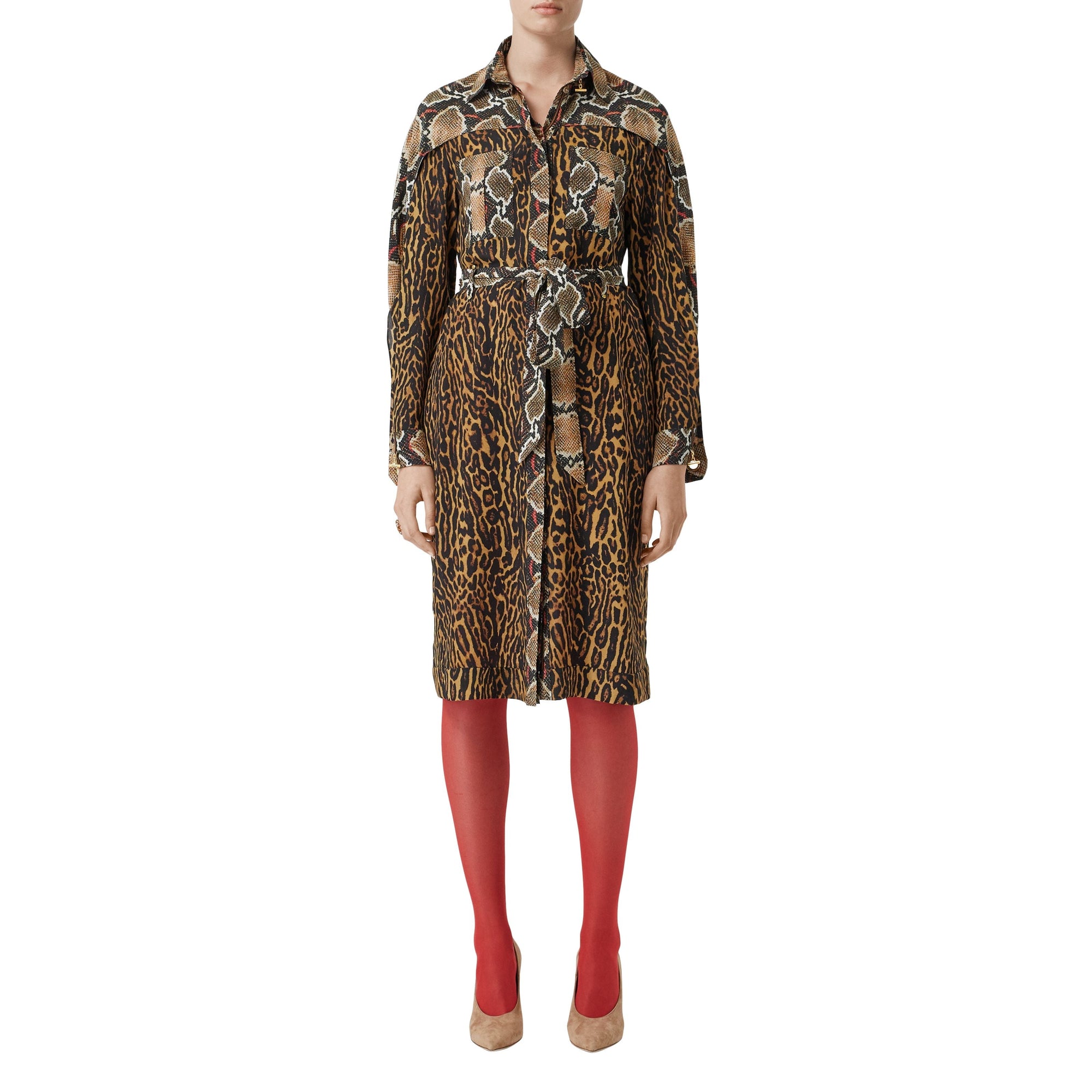 Robe chemise ceinturée à manches cape en soie - Dark Mustard