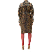 Robe chemise ceinturée à manches cape en soie - Dark Mustard