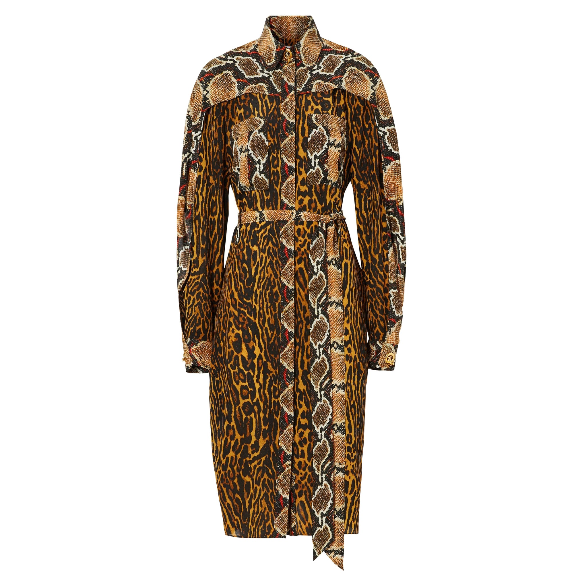 Robe chemise ceinturée à manches cape en soie - Dark Mustard