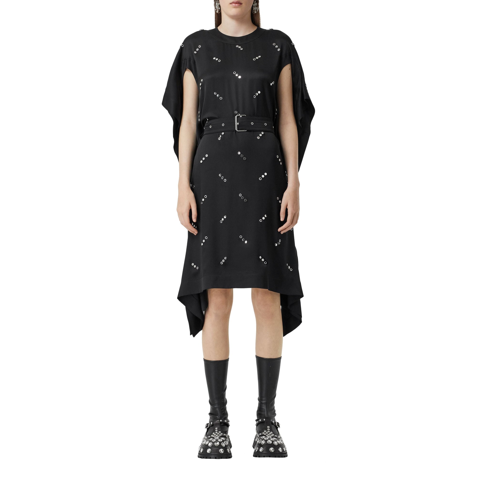 Robe en satin de soie à manches - Black