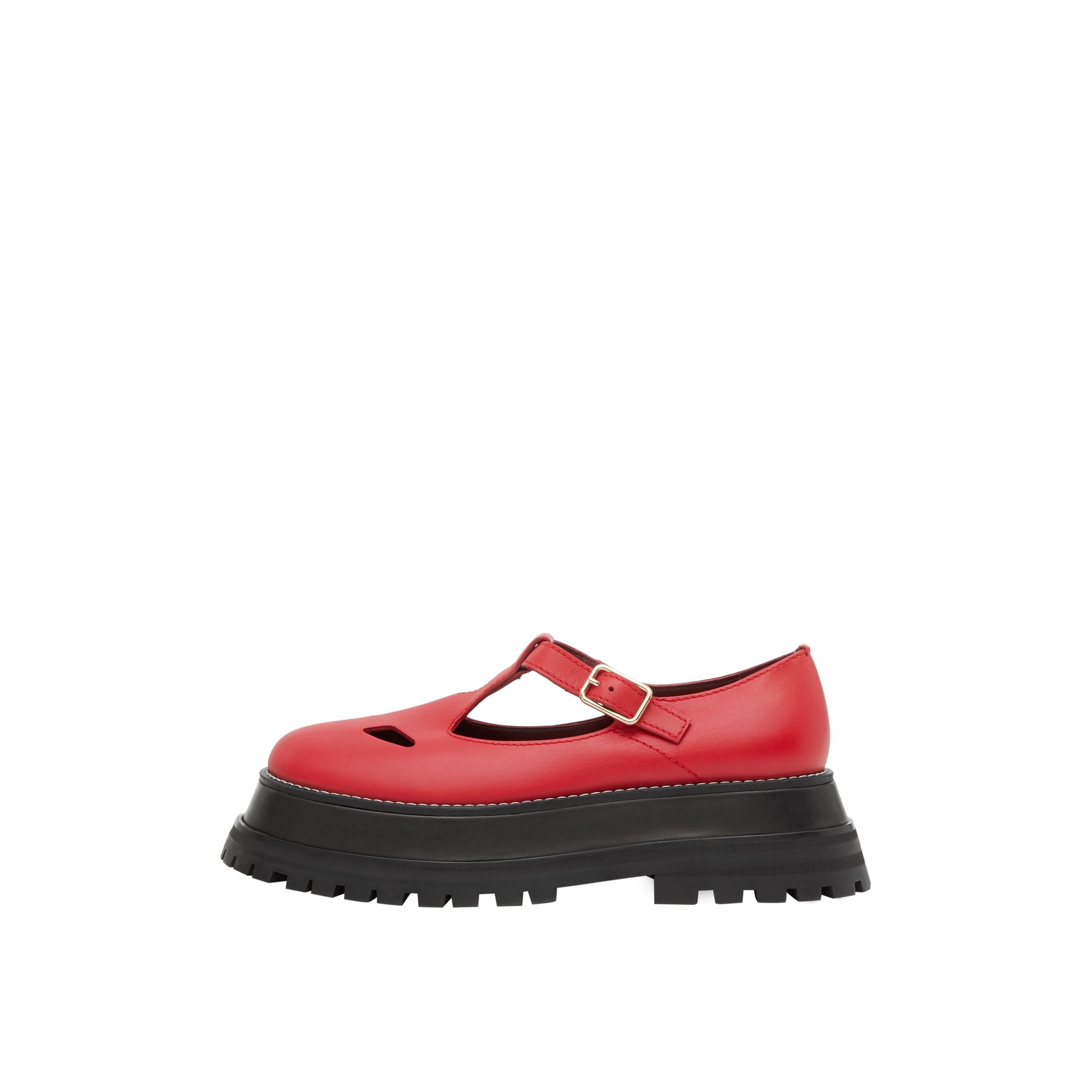 Talons salomés à semelles crantées en cuir - Red