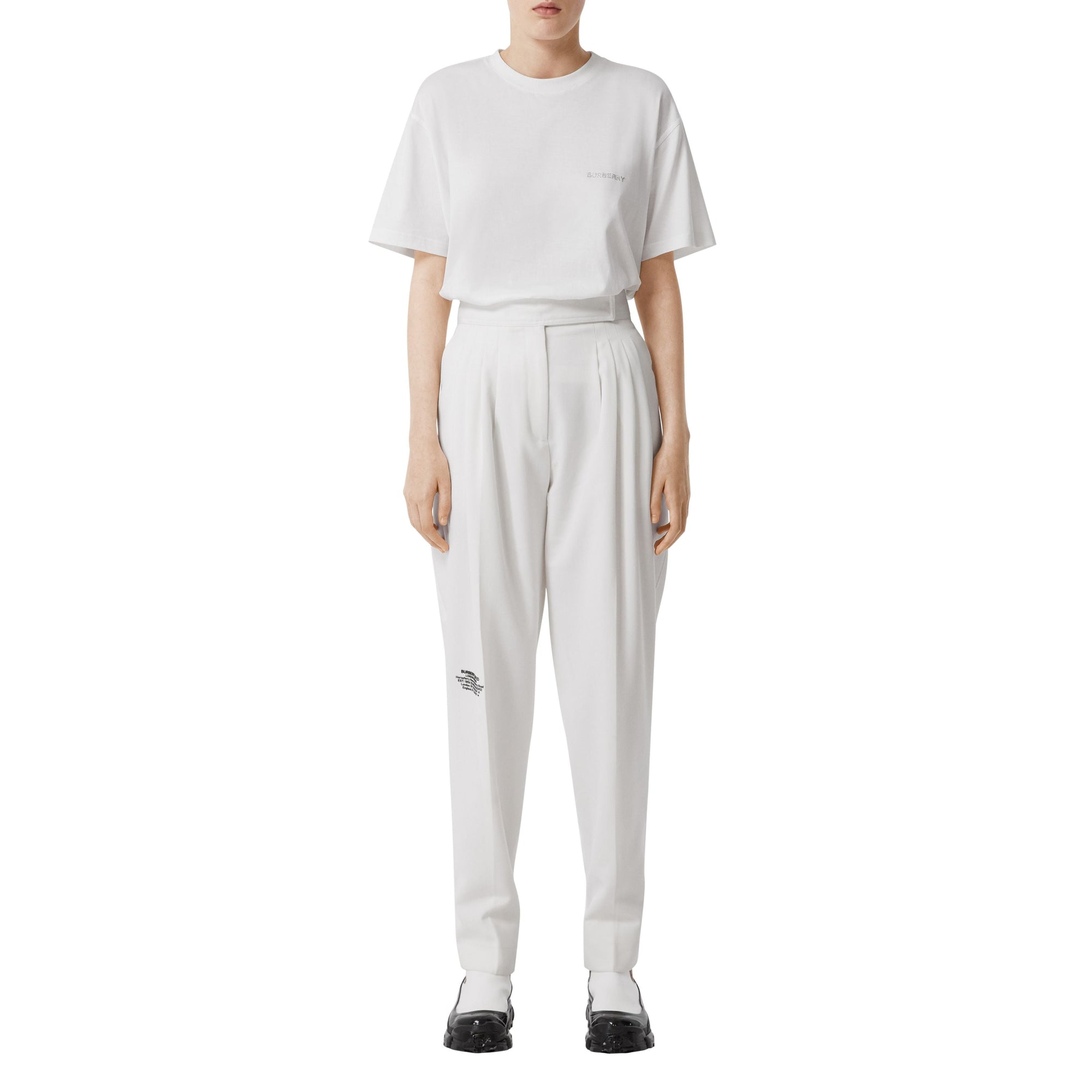 T-shirt oversize monogramme à cristaux - White