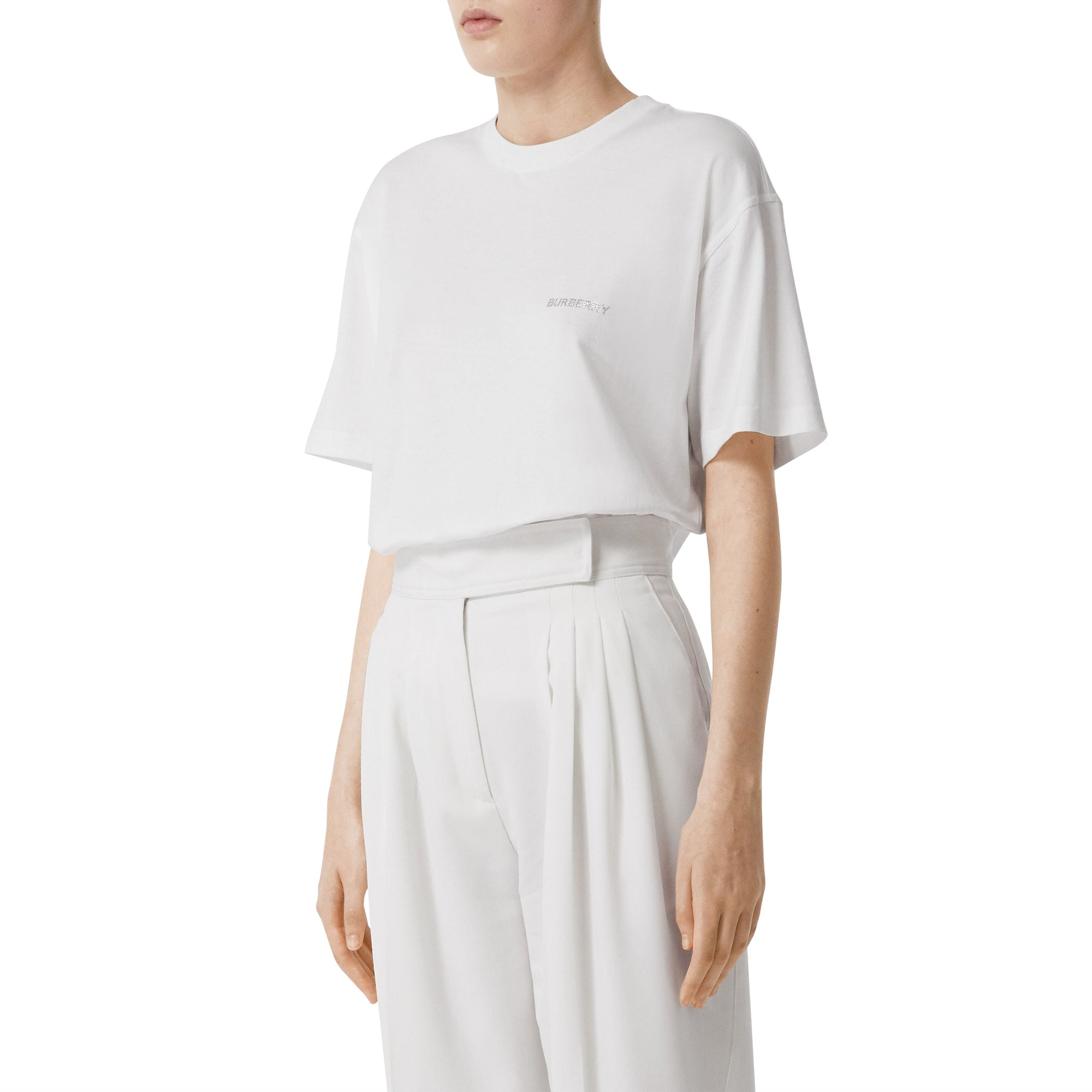 T-shirt oversize monogramme à cristaux - White