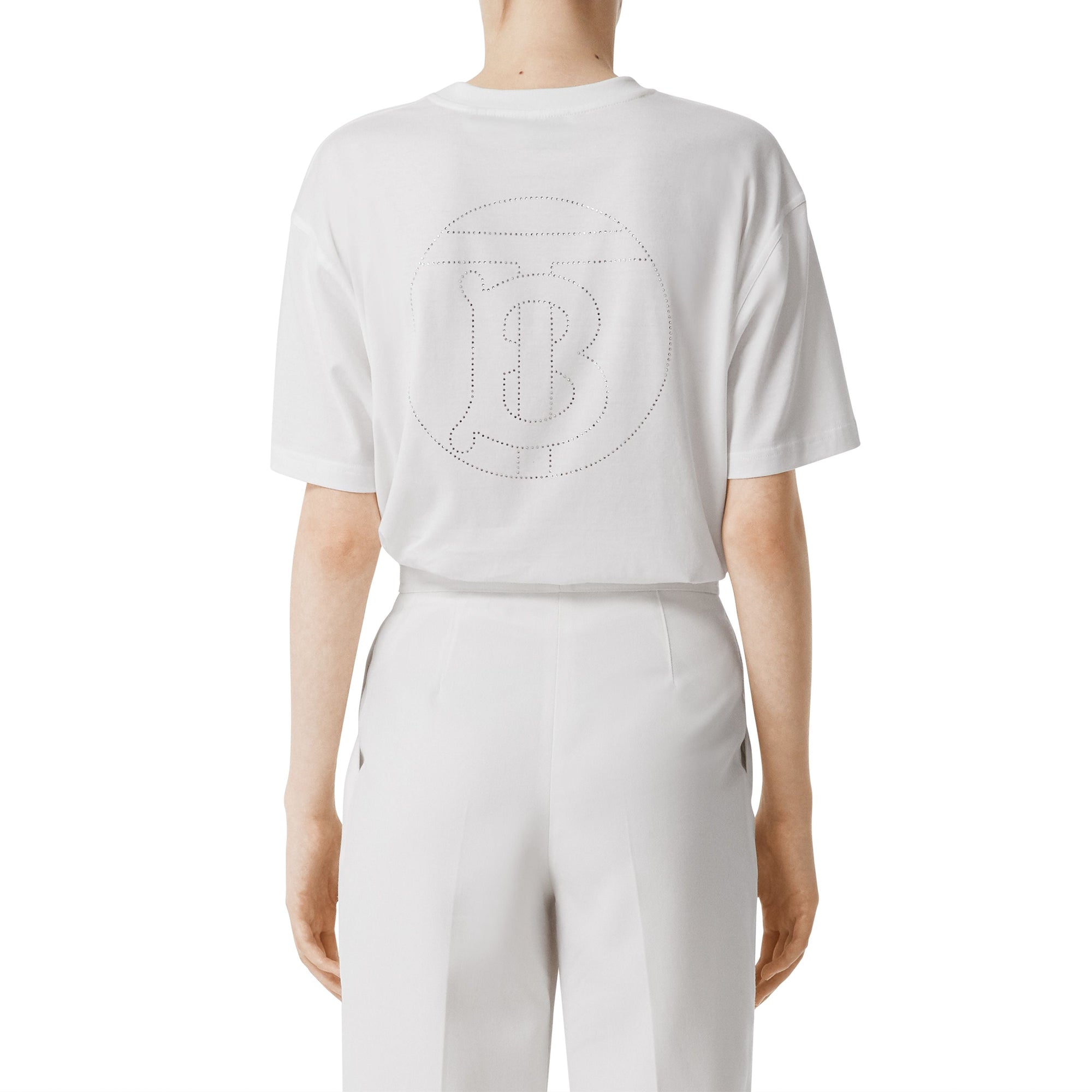 T-shirt oversize monogramme à cristaux - White