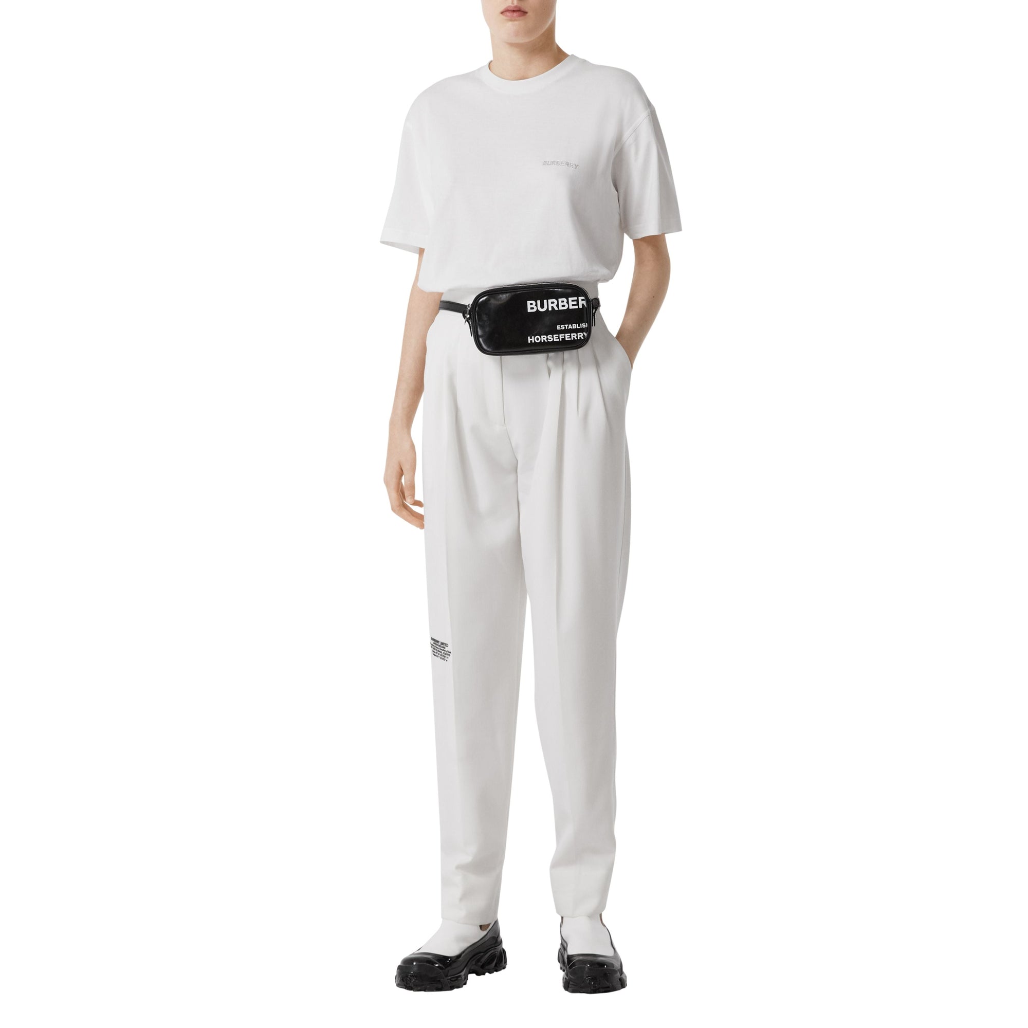T-shirt oversize monogramme à cristaux - White