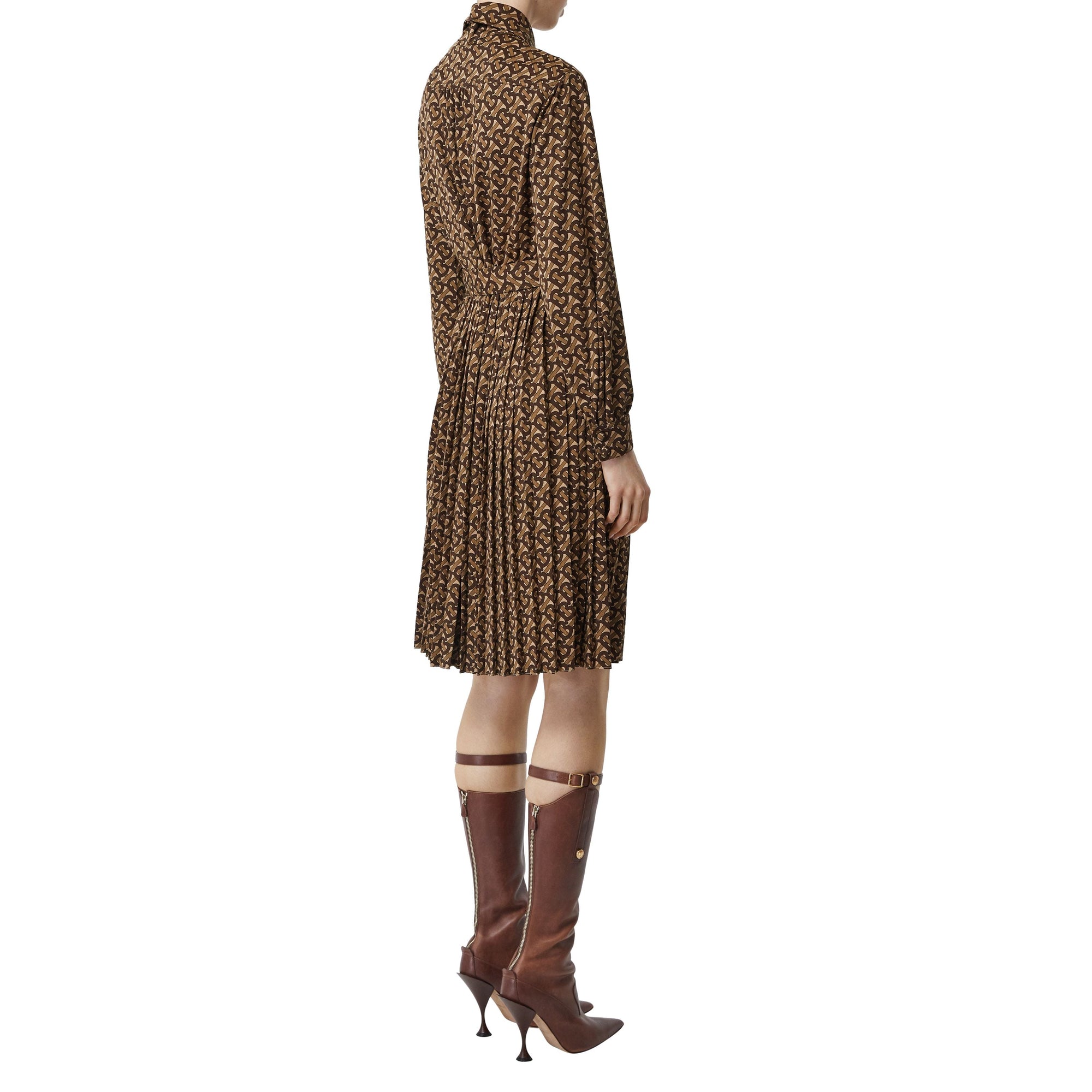 Robe chemise en jersey plissée ceinturée Monogram - Bridle Brown
