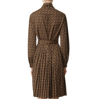 Robe chemise en jersey plissée ceinturée Monogram - Bridle Brown