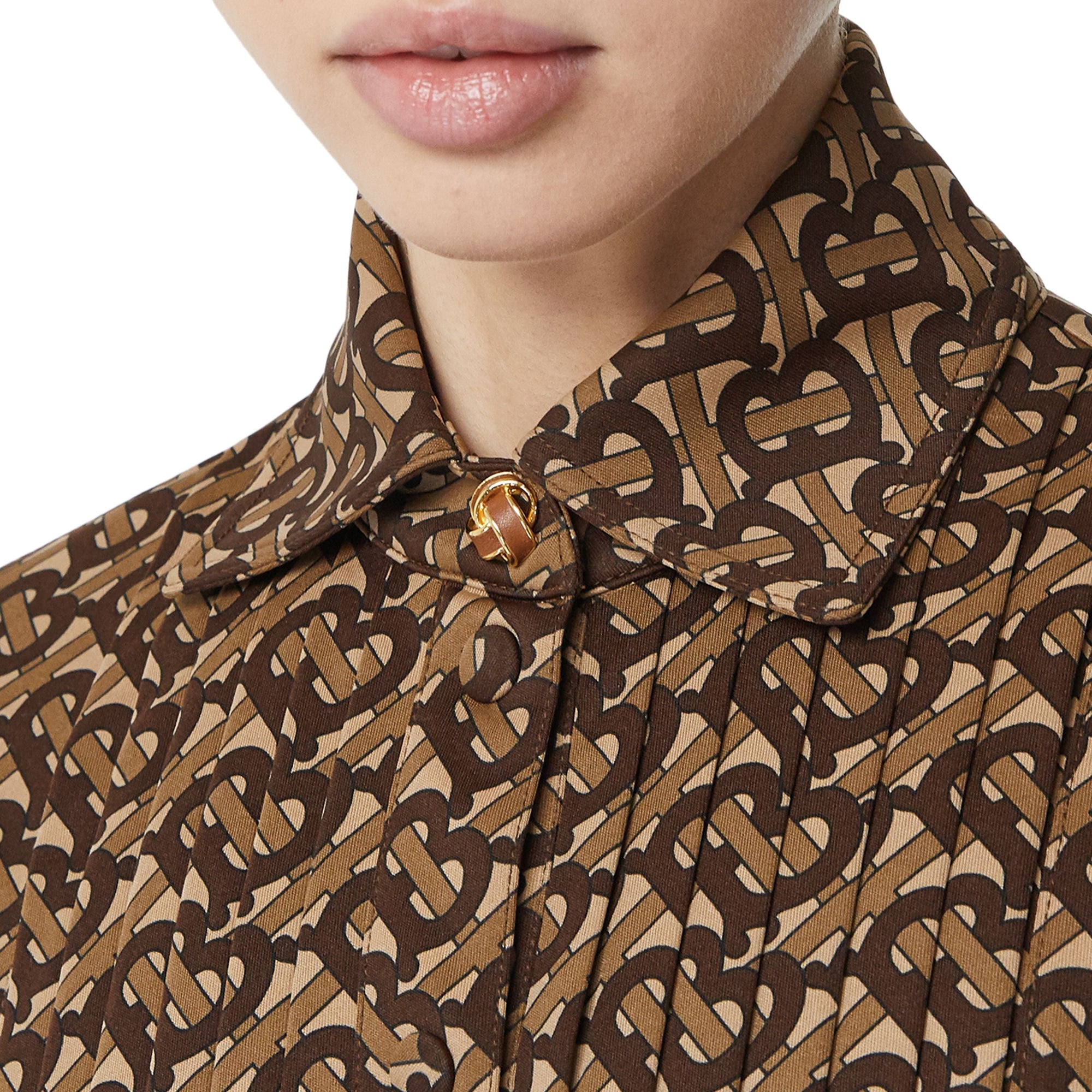 Robe chemise en jersey plissée ceinturée Monogram - Bridle Brown