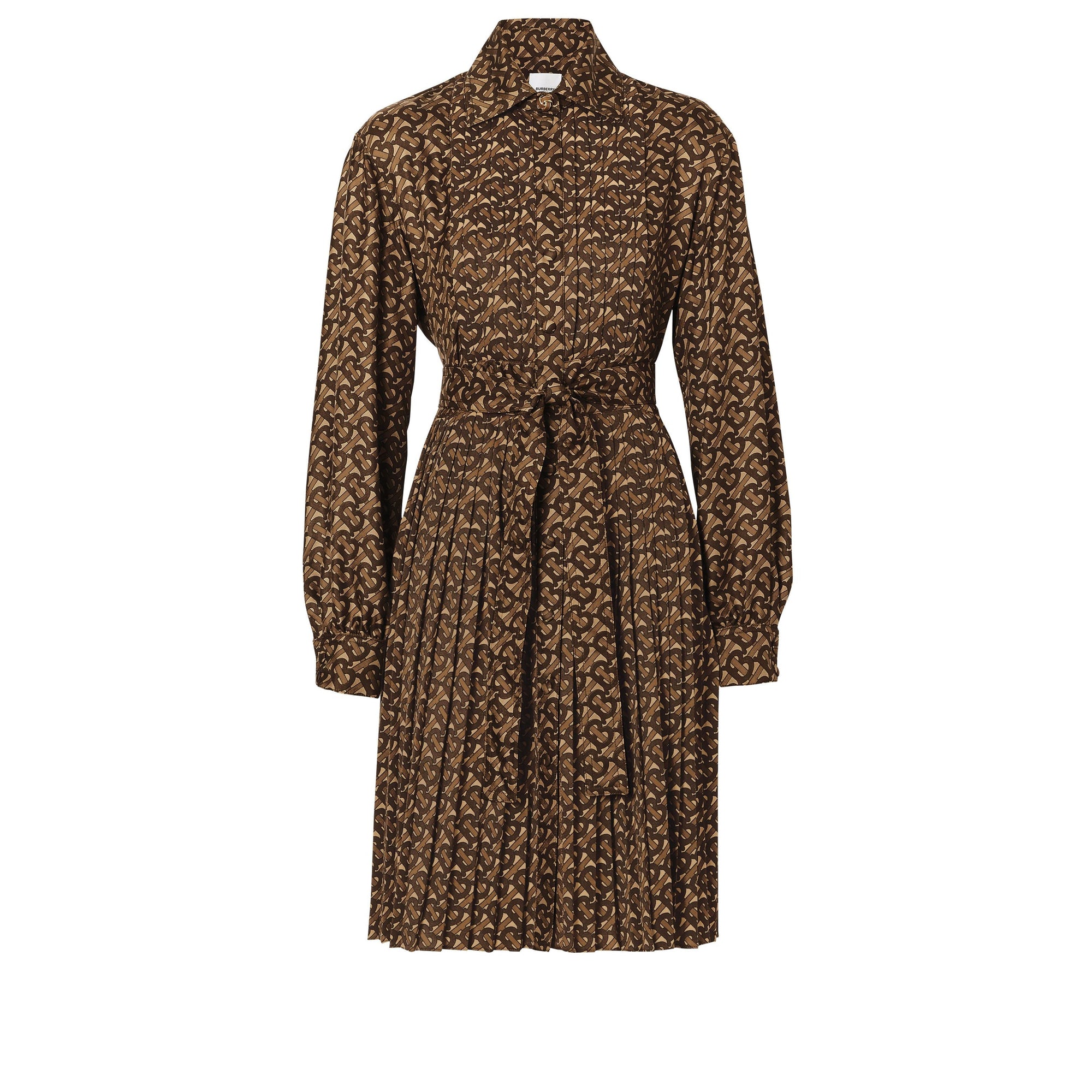 Robe chemise en jersey plissée ceinturée Monogram - Bridle Brown