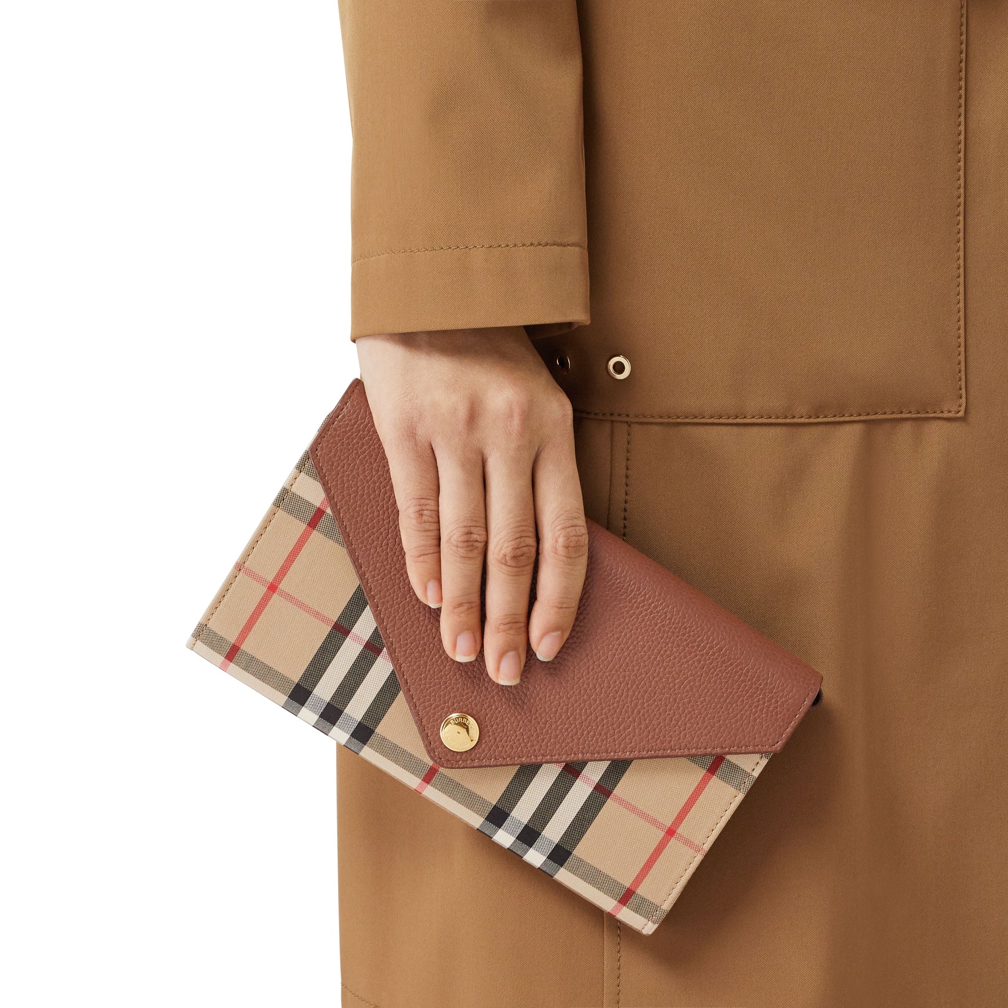 Portefeuille en cuir et à motif Vintage check - Tan