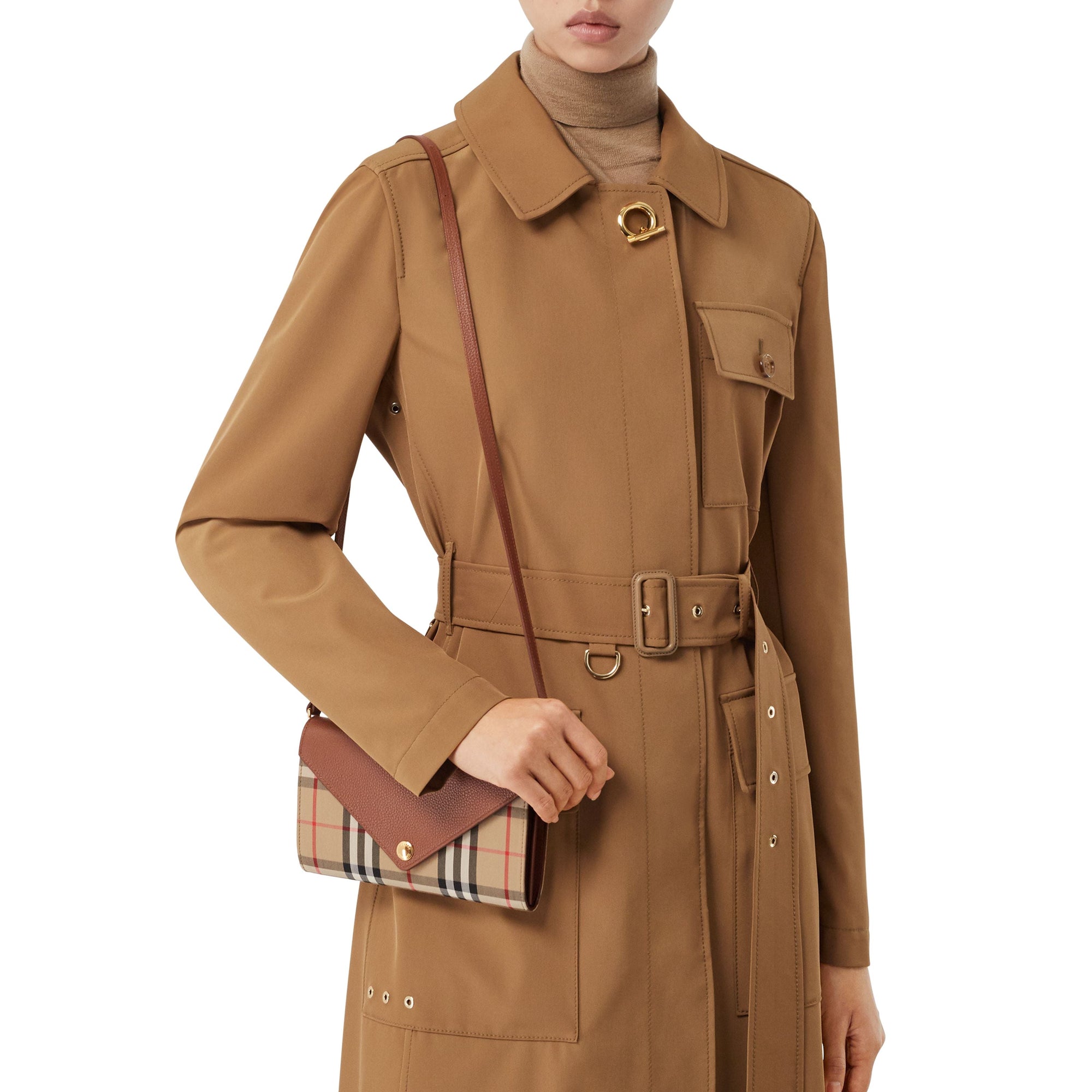 Portefeuille en cuir et à motif Vintage check - Tan