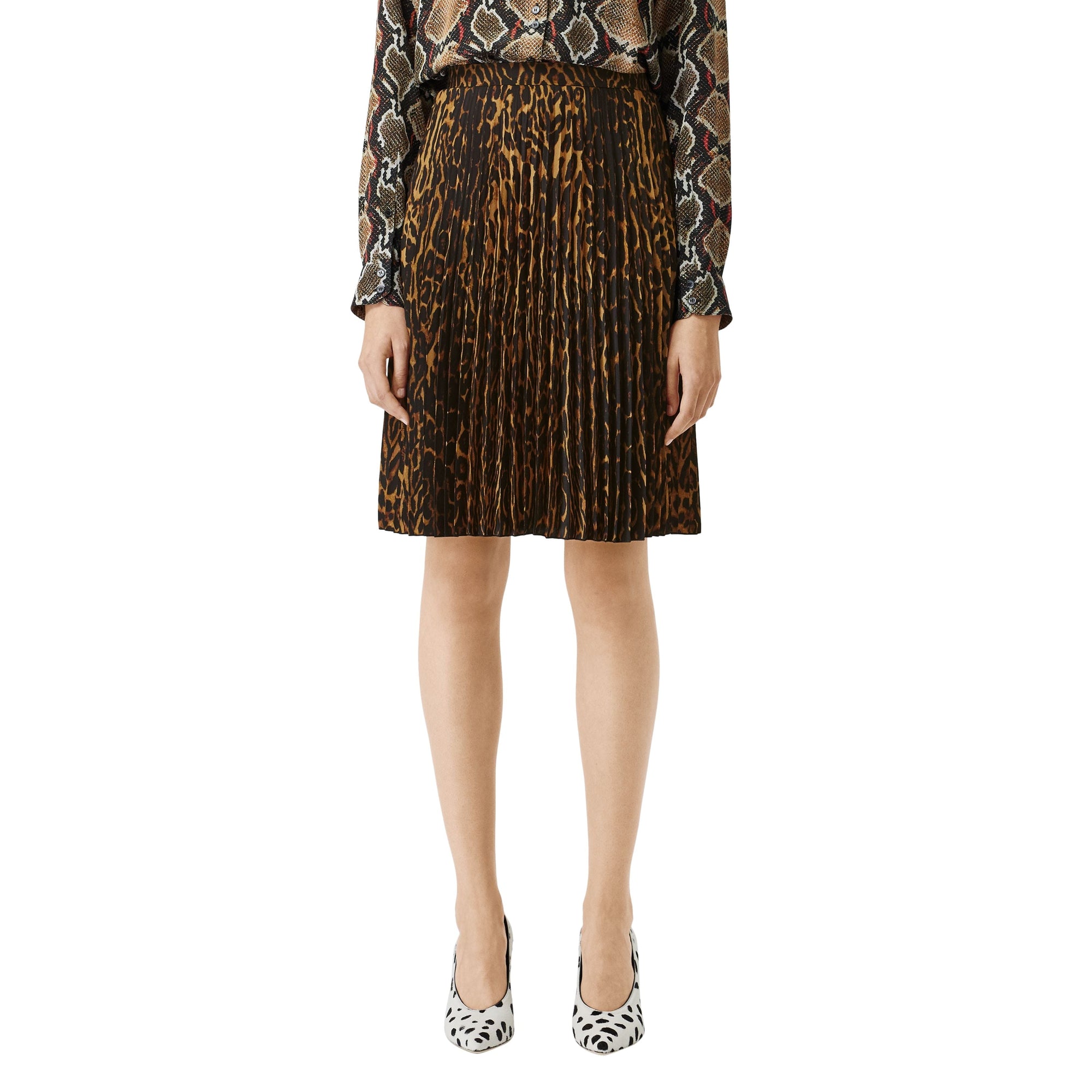 Jupe plissée à imprimé léopard - Dark Mustard