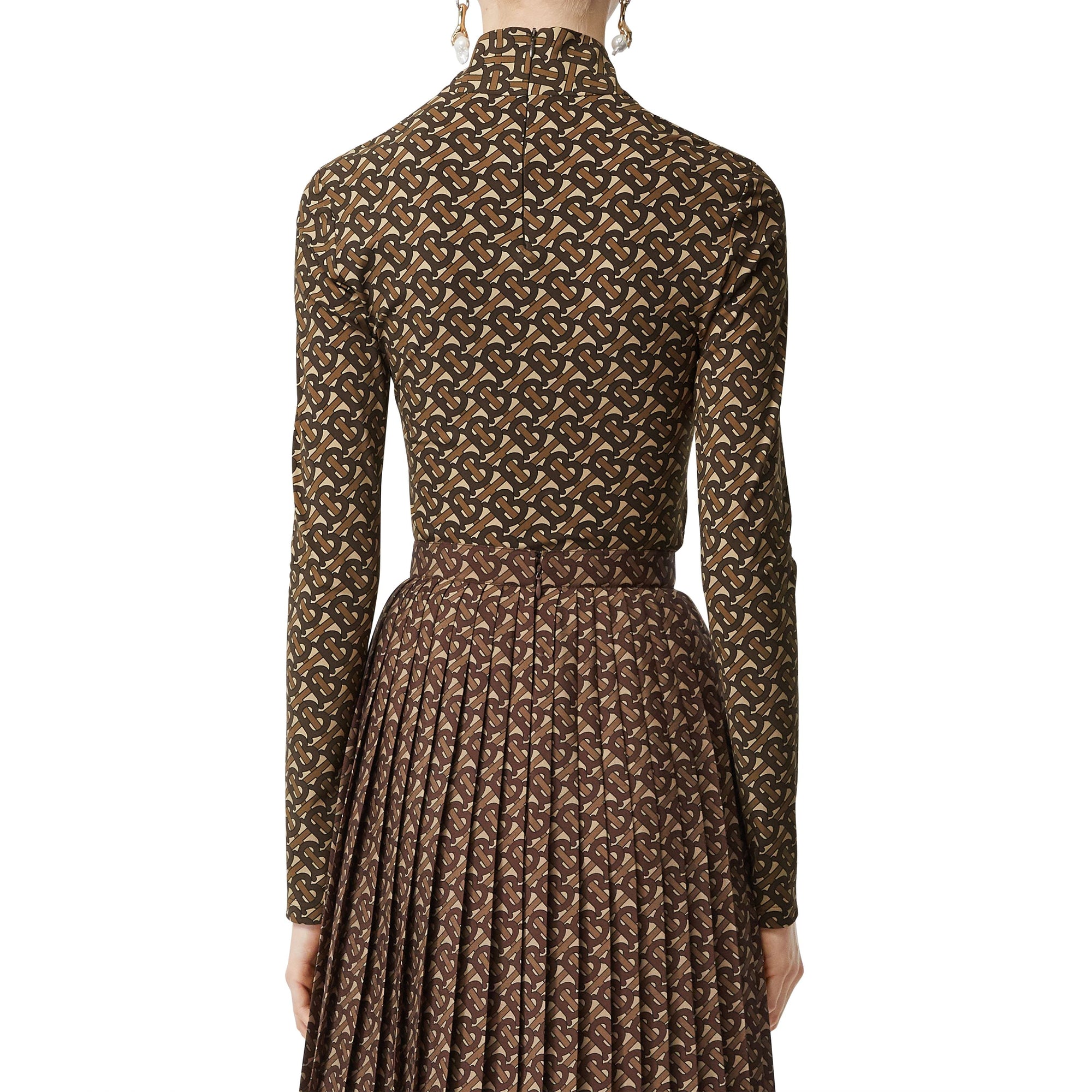 Jupe plissée en crêpe rayée Monogram - Dark Mocha