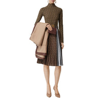 Jupe plissée en crêpe rayée Monogram - Dark Mocha