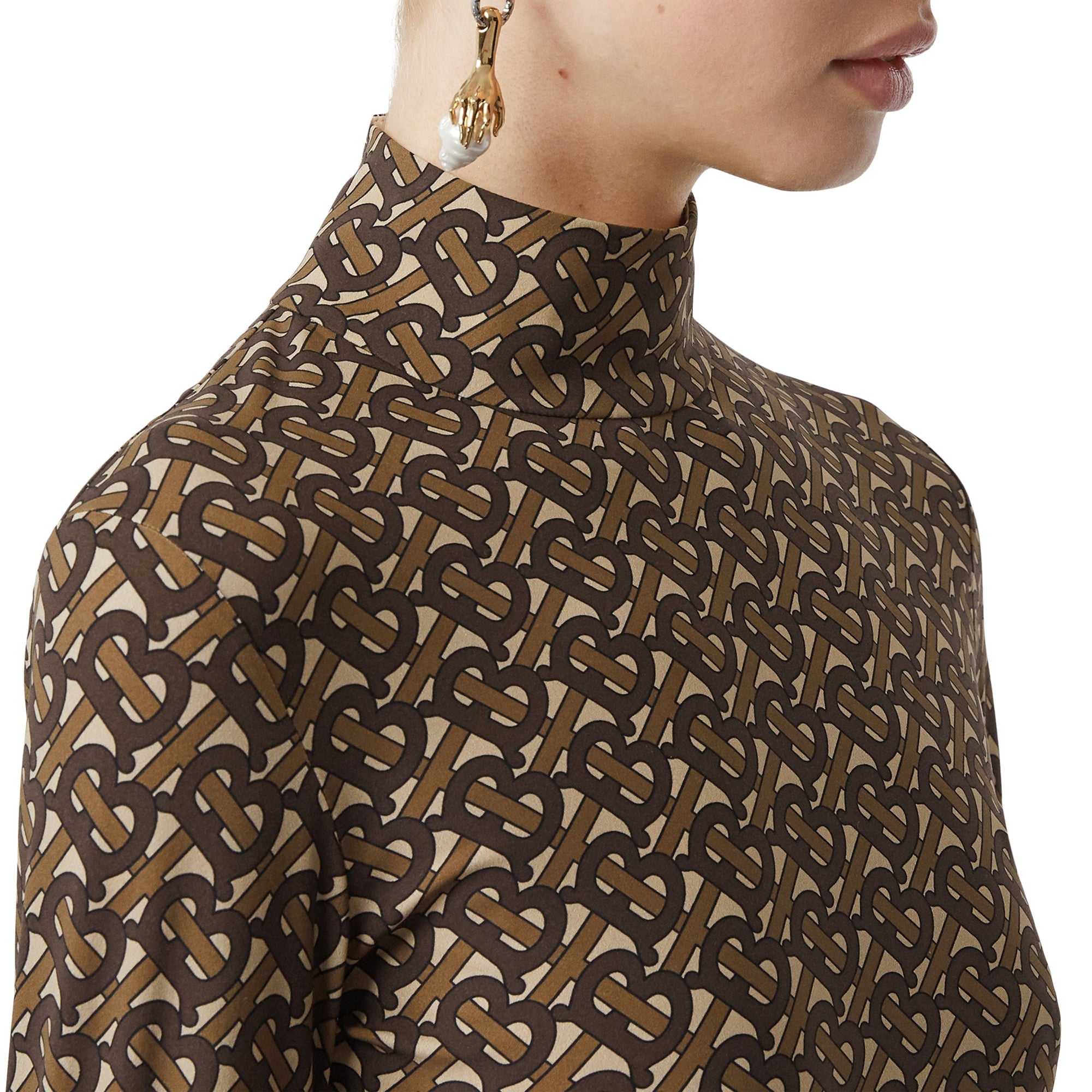 Jupe plissée en crêpe rayée Monogram - Dark Mocha