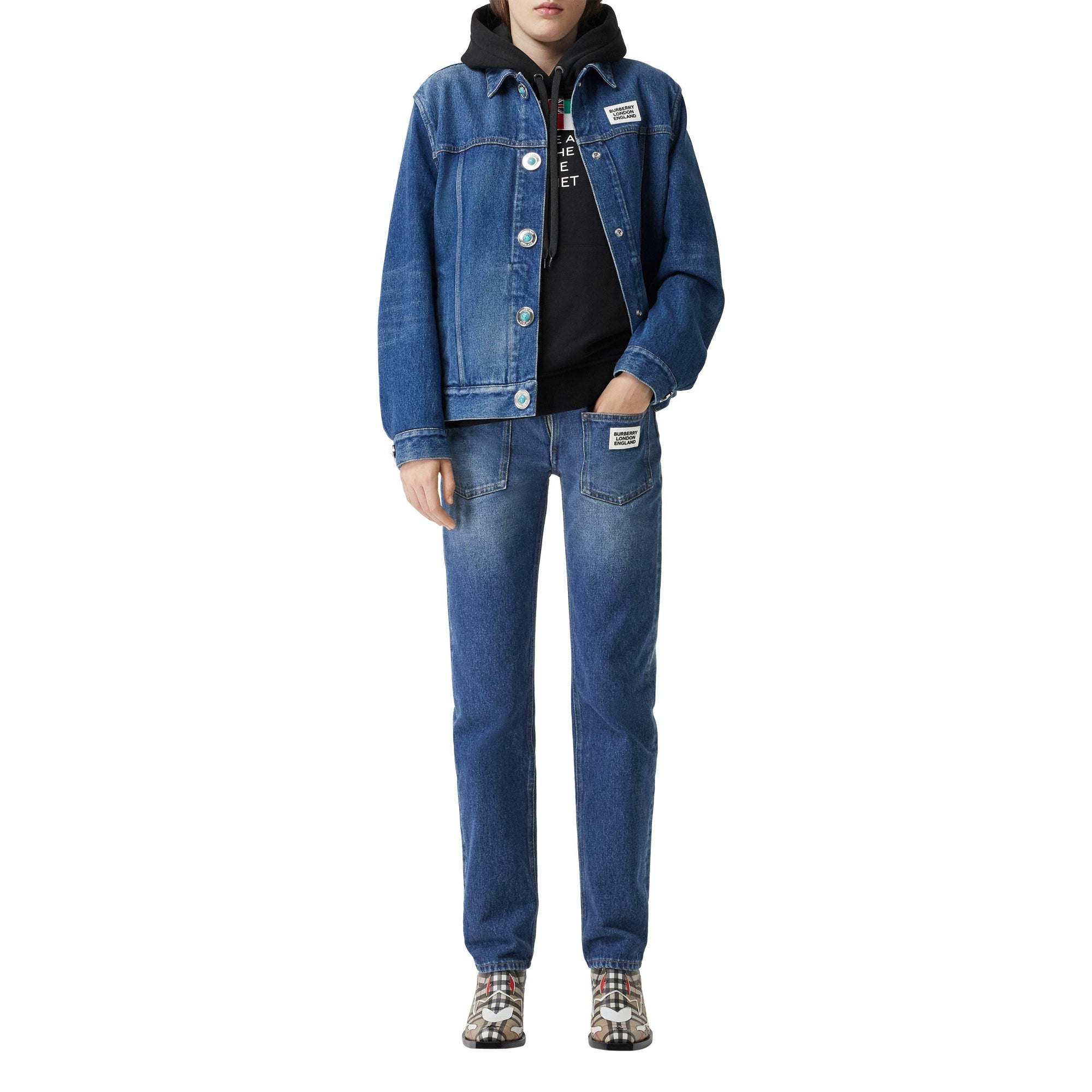 Jean droit déstructuré avec logo - Indigo