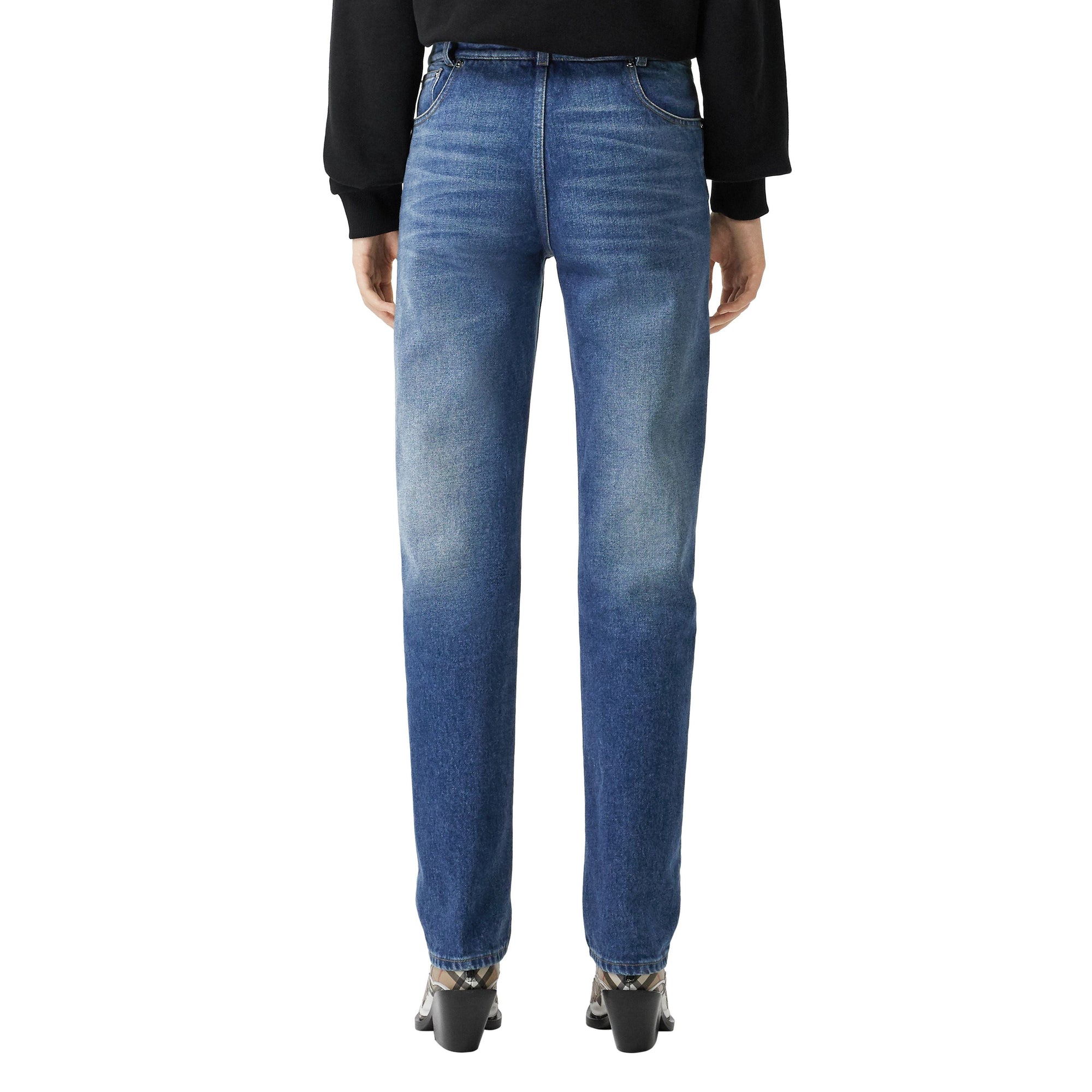 Jean droit déstructuré avec logo - Indigo