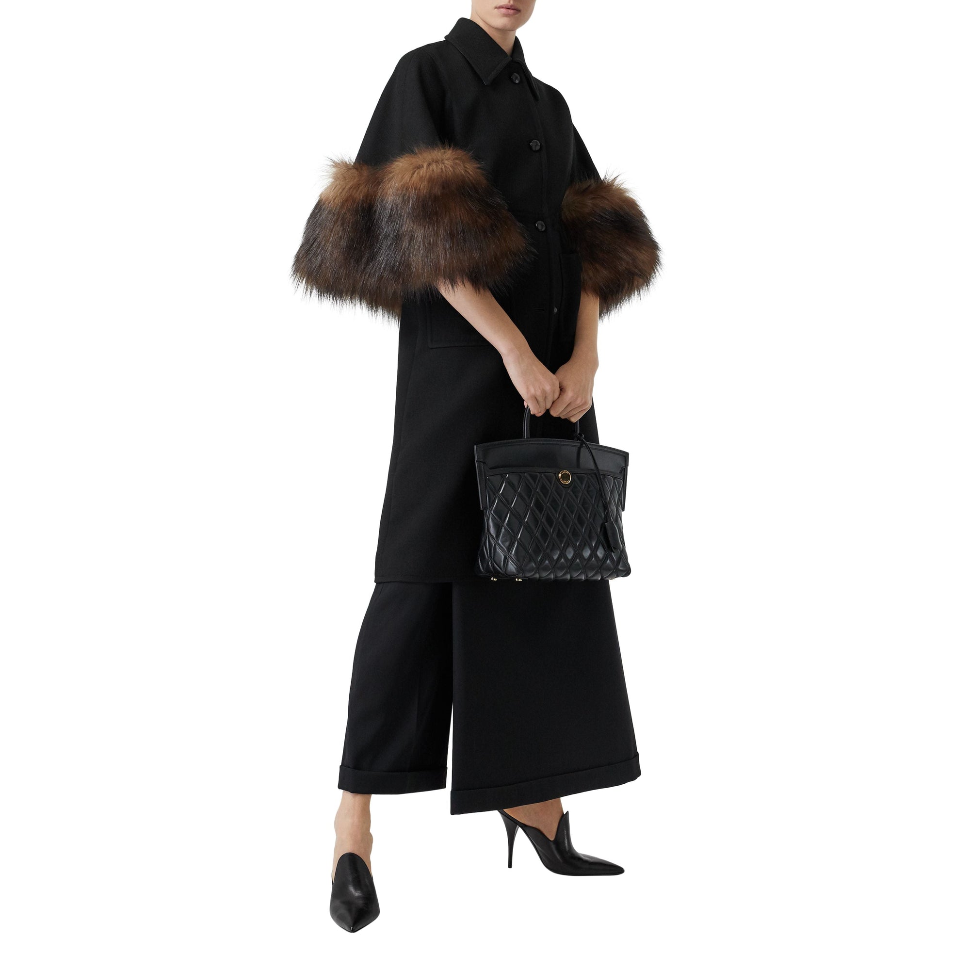 Pantalon ample en laine avec panneau façon jupe - Black