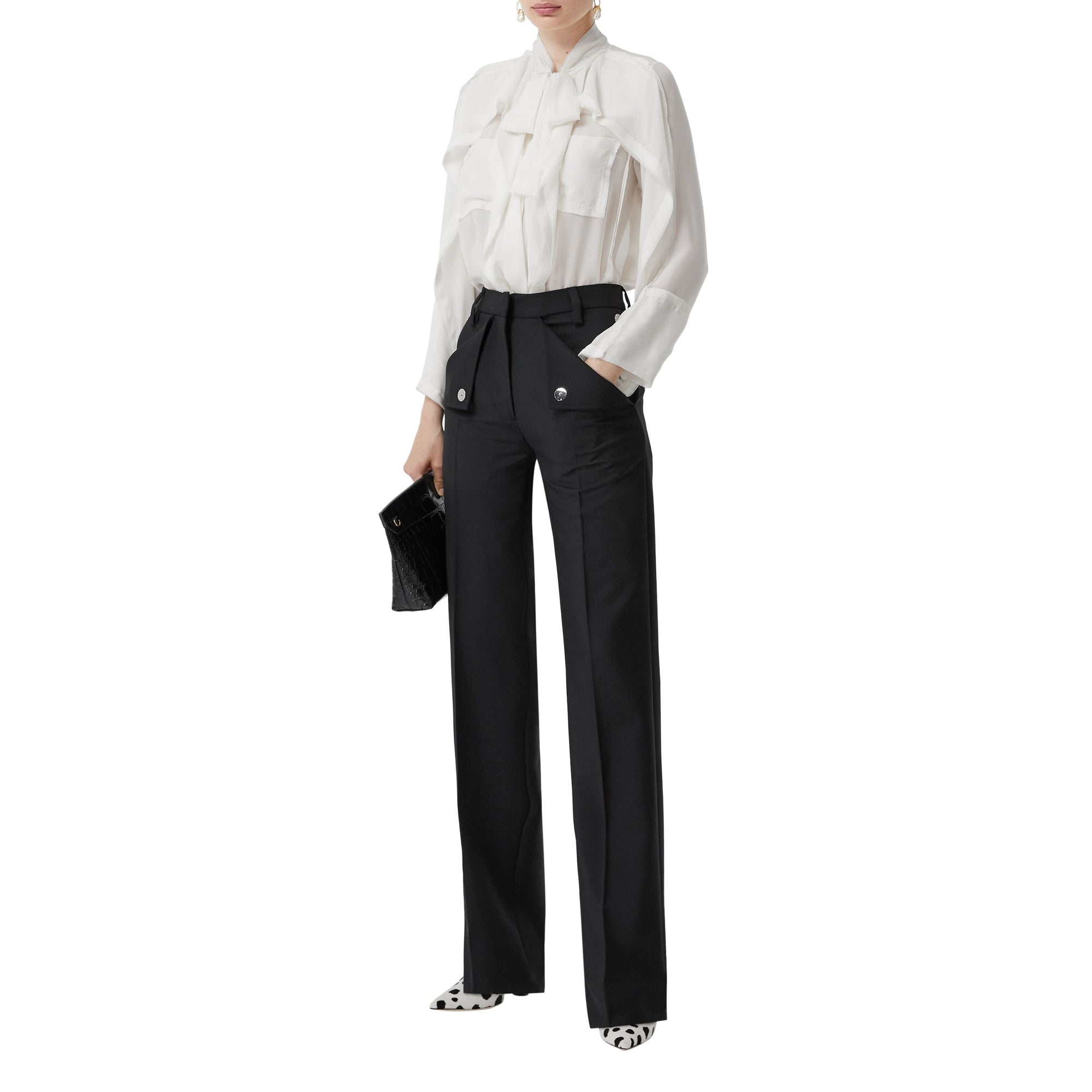 Pantalon ajusté en laine et mohair avec poches - Black