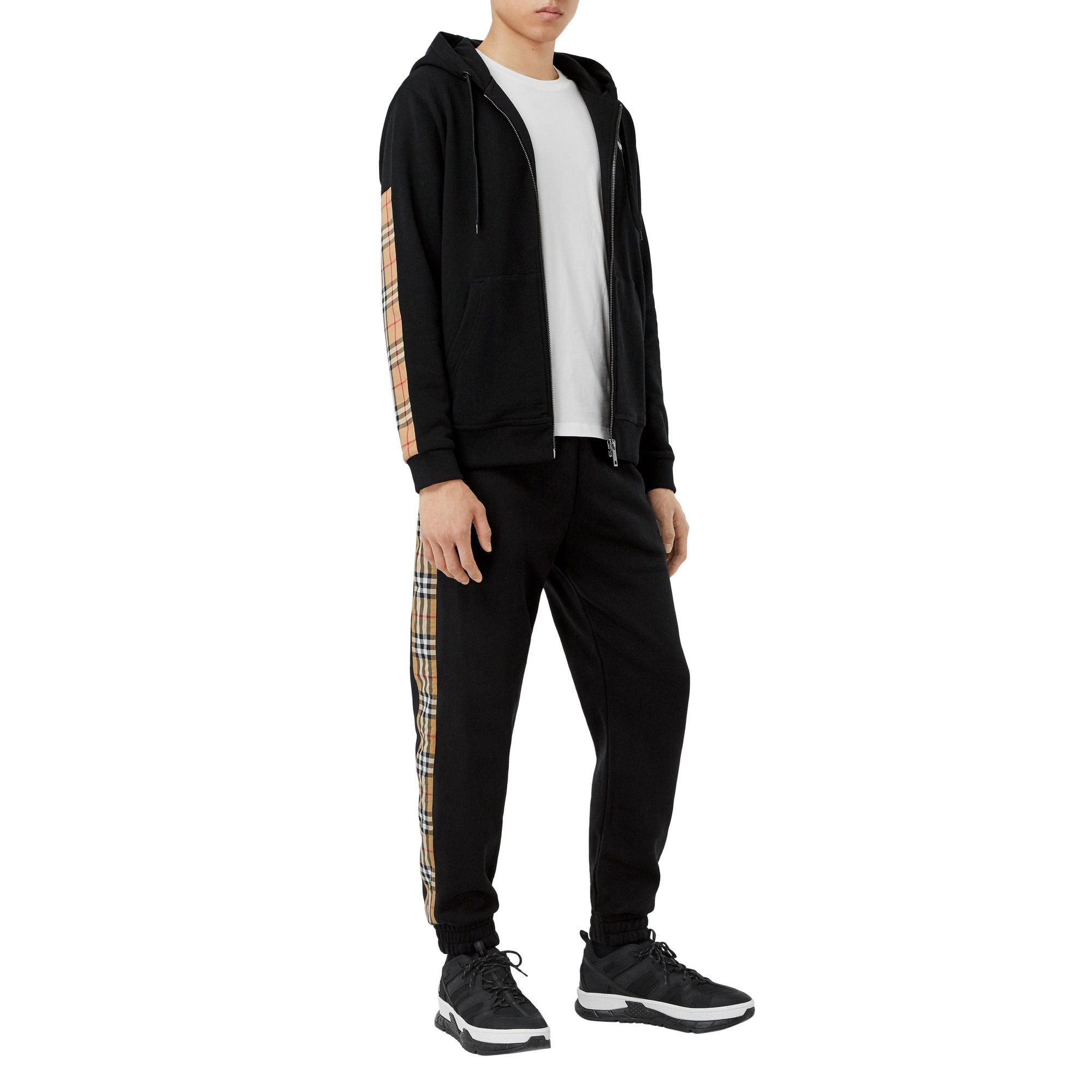 Sweat à capuche à motif Vintage check et logo - Black