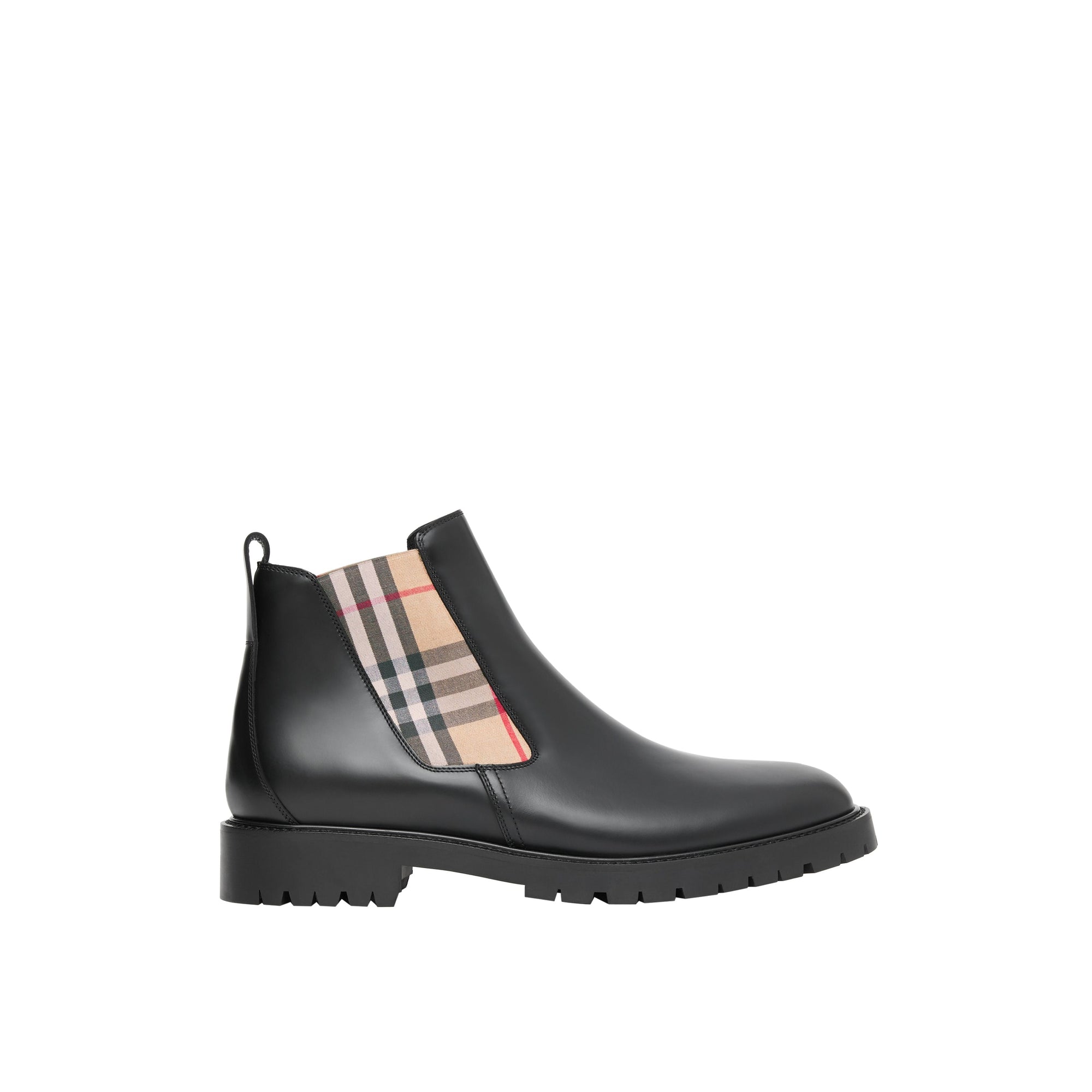 Bottines Chelsea en cuir avec Vintage Check - Black & Archive Beige