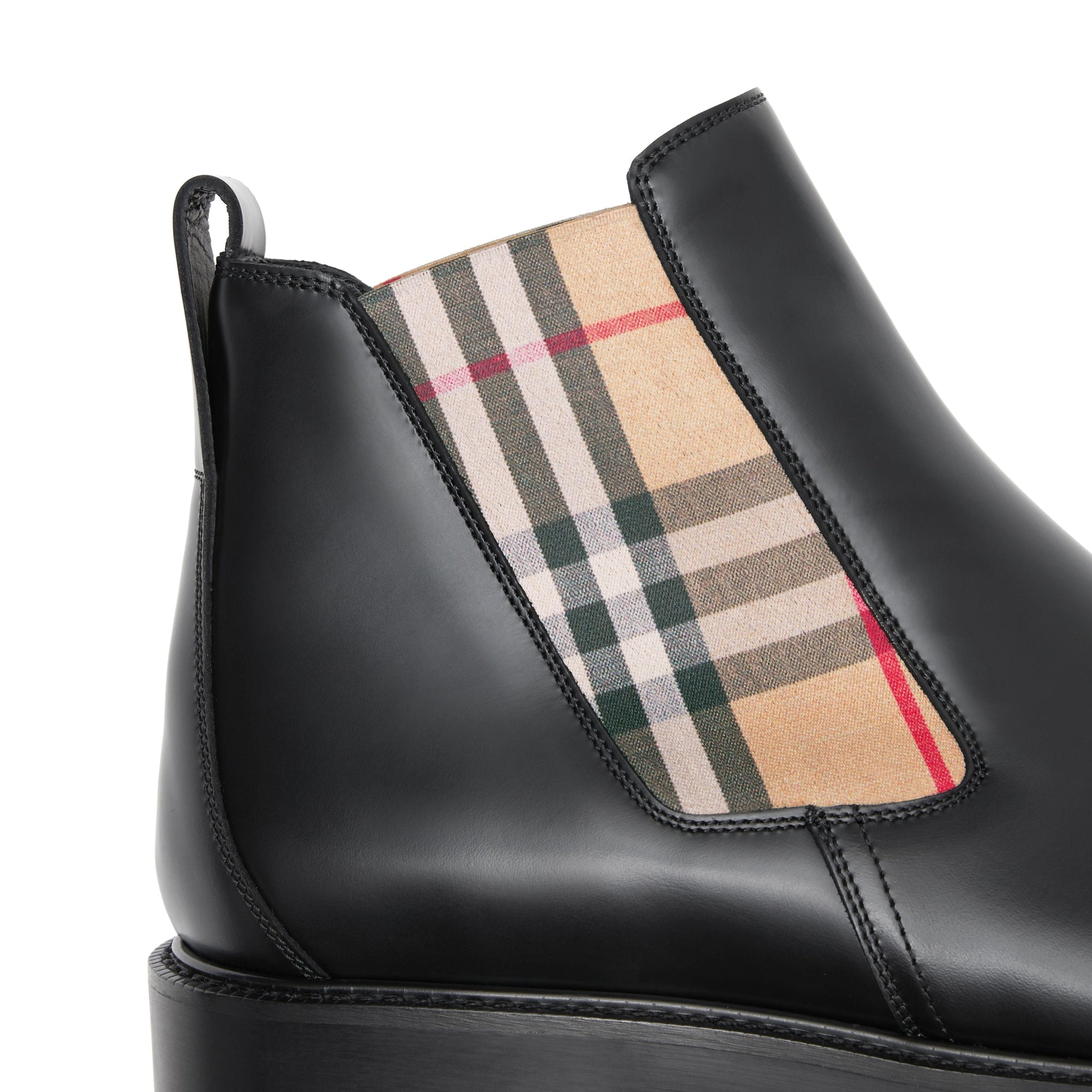Bottines Chelsea en cuir avec Vintage Check - Black & Archive Beige