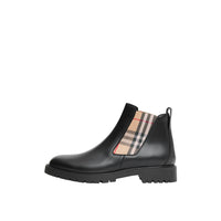 Bottines Chelsea en cuir avec Vintage Check - Black & Archive Beige