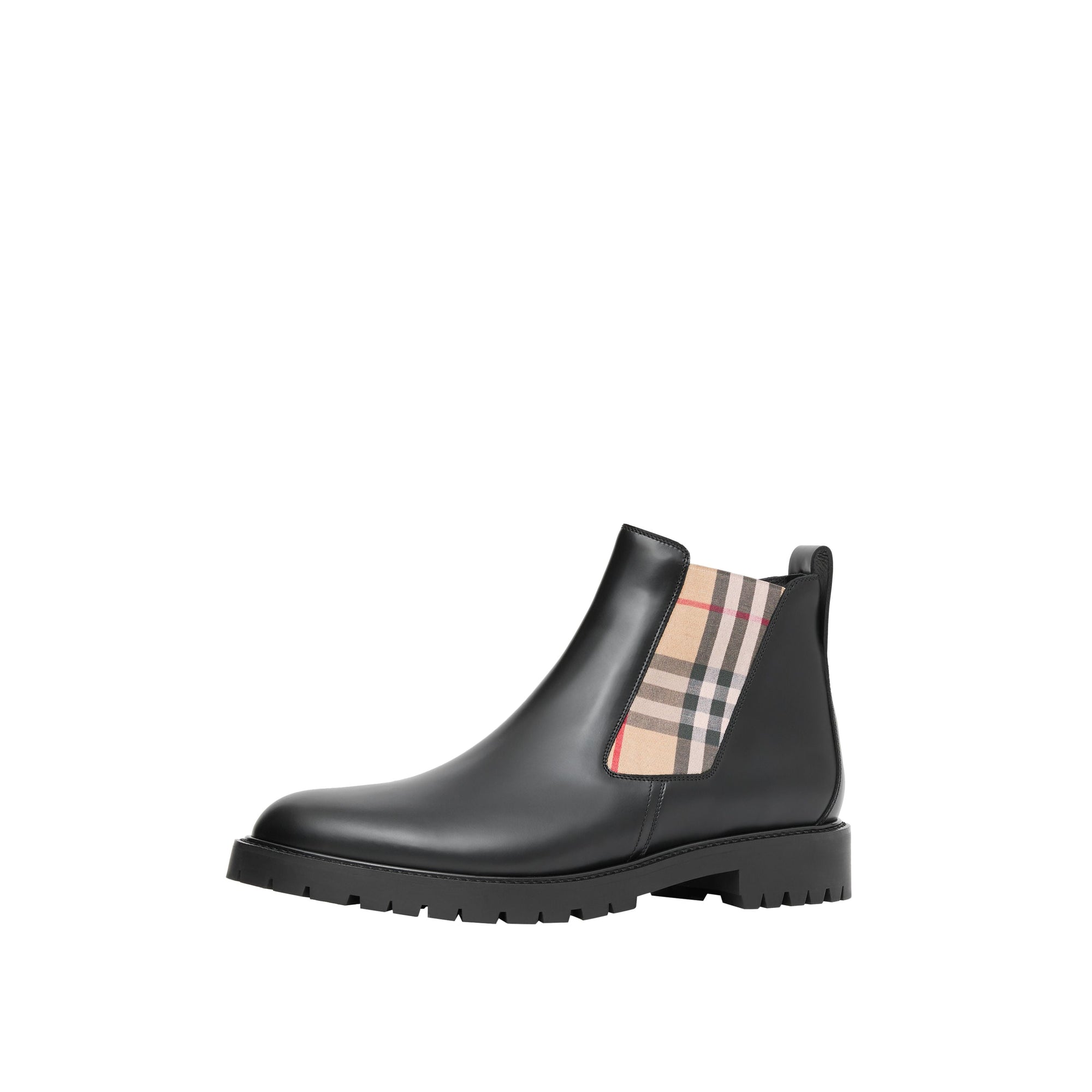 Bottines Chelsea en cuir avec Vintage Check - Black & Archive Beige
