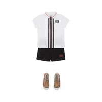 Polo enfant en piqué de coton rayé Monogram - White