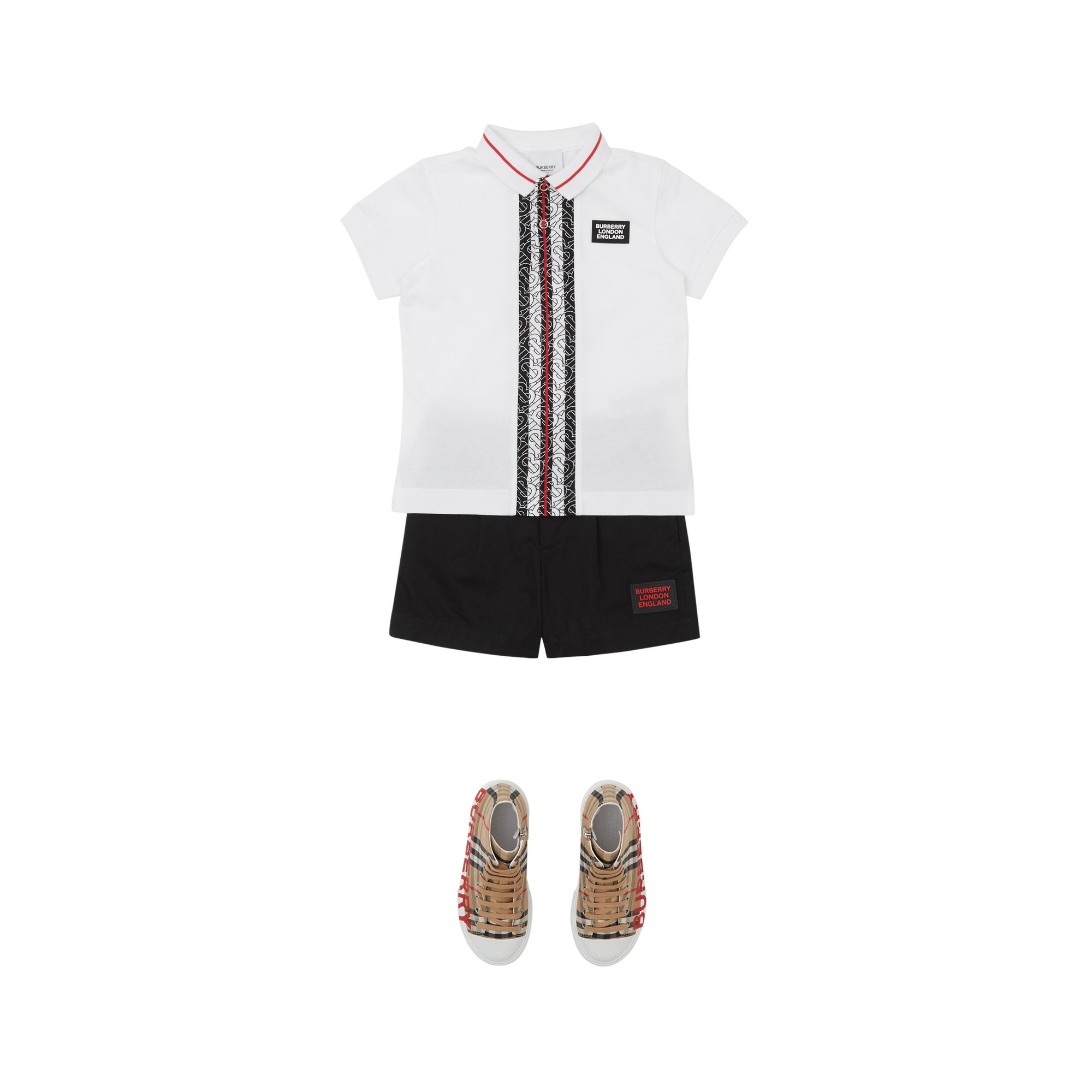 Polo enfant en piqué de coton rayé Monogram - White