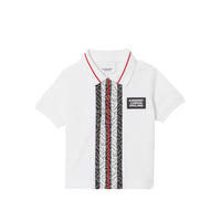 Polo bébé en piqué de coton rayé Monogram - White