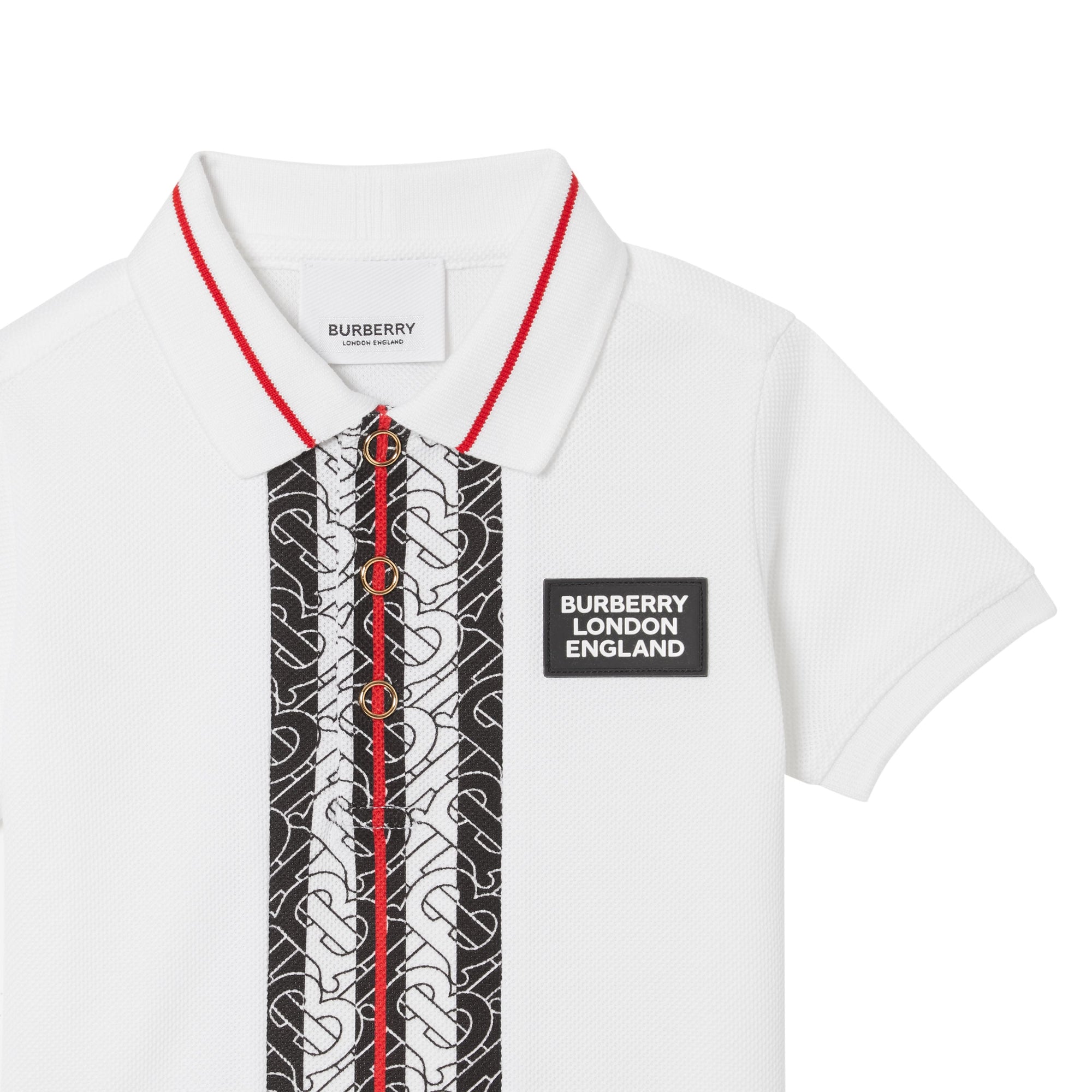 Polo bébé en piqué de coton rayé Monogram - White