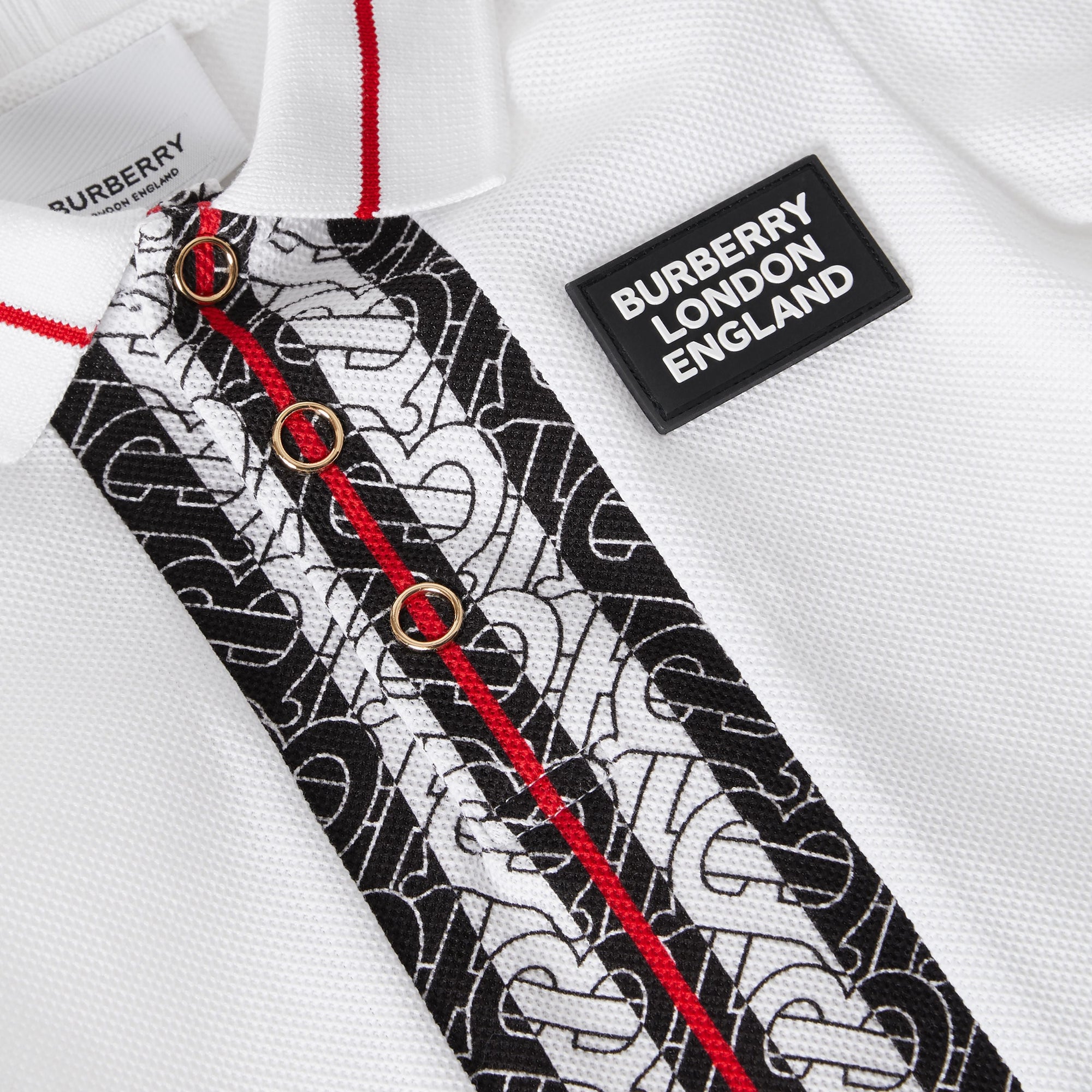 Polo bébé en piqué de coton rayé Monogram - White