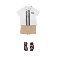 Polo bébé en piqué de coton rayé Monogram - White