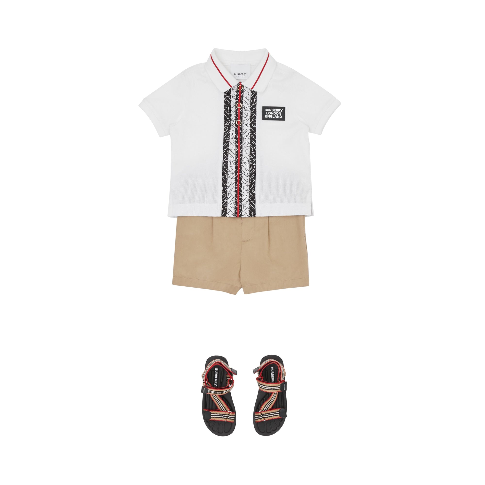 Polo bébé en piqué de coton rayé Monogram - White