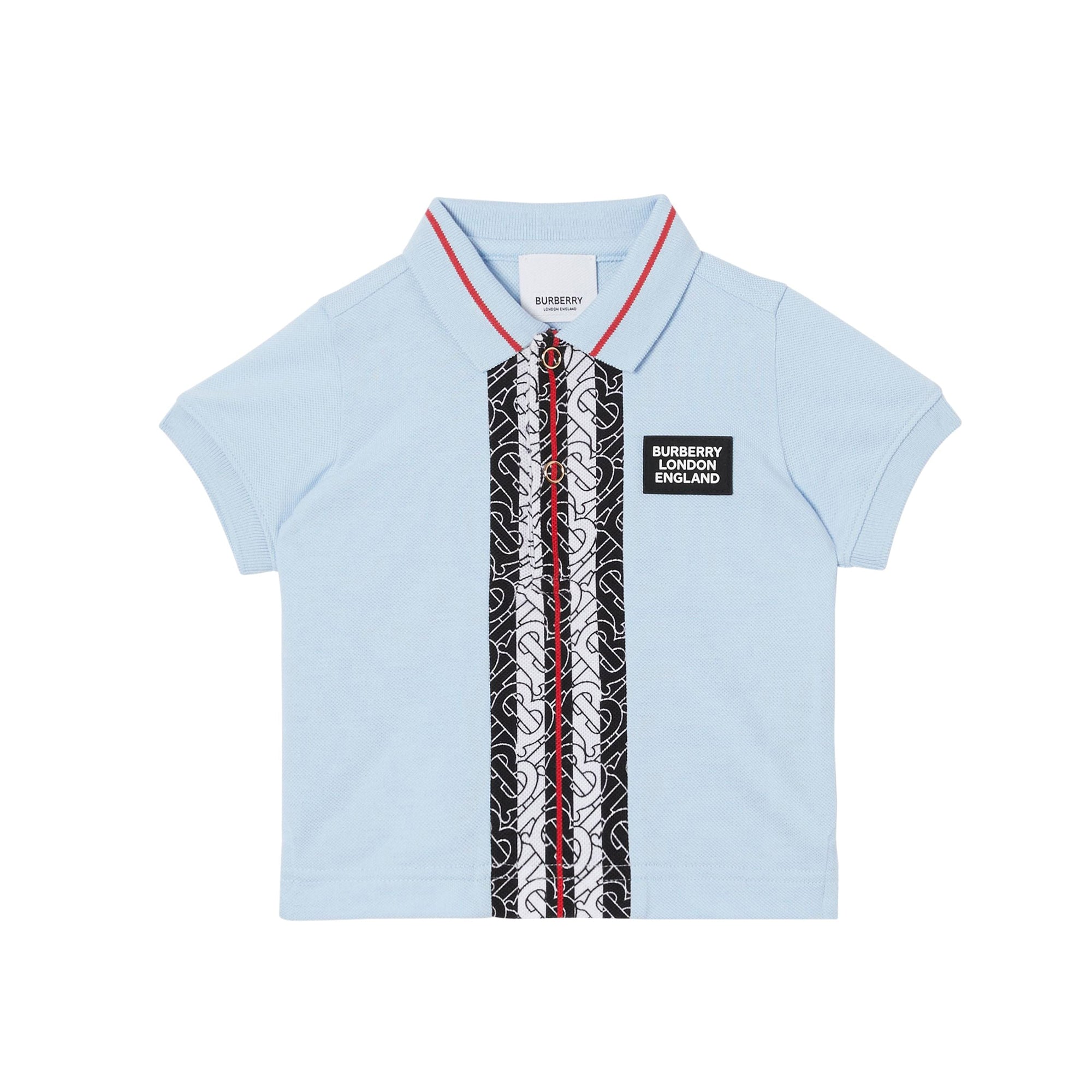 Polo en piqué de coton rayé Monogram - Pale Blue
