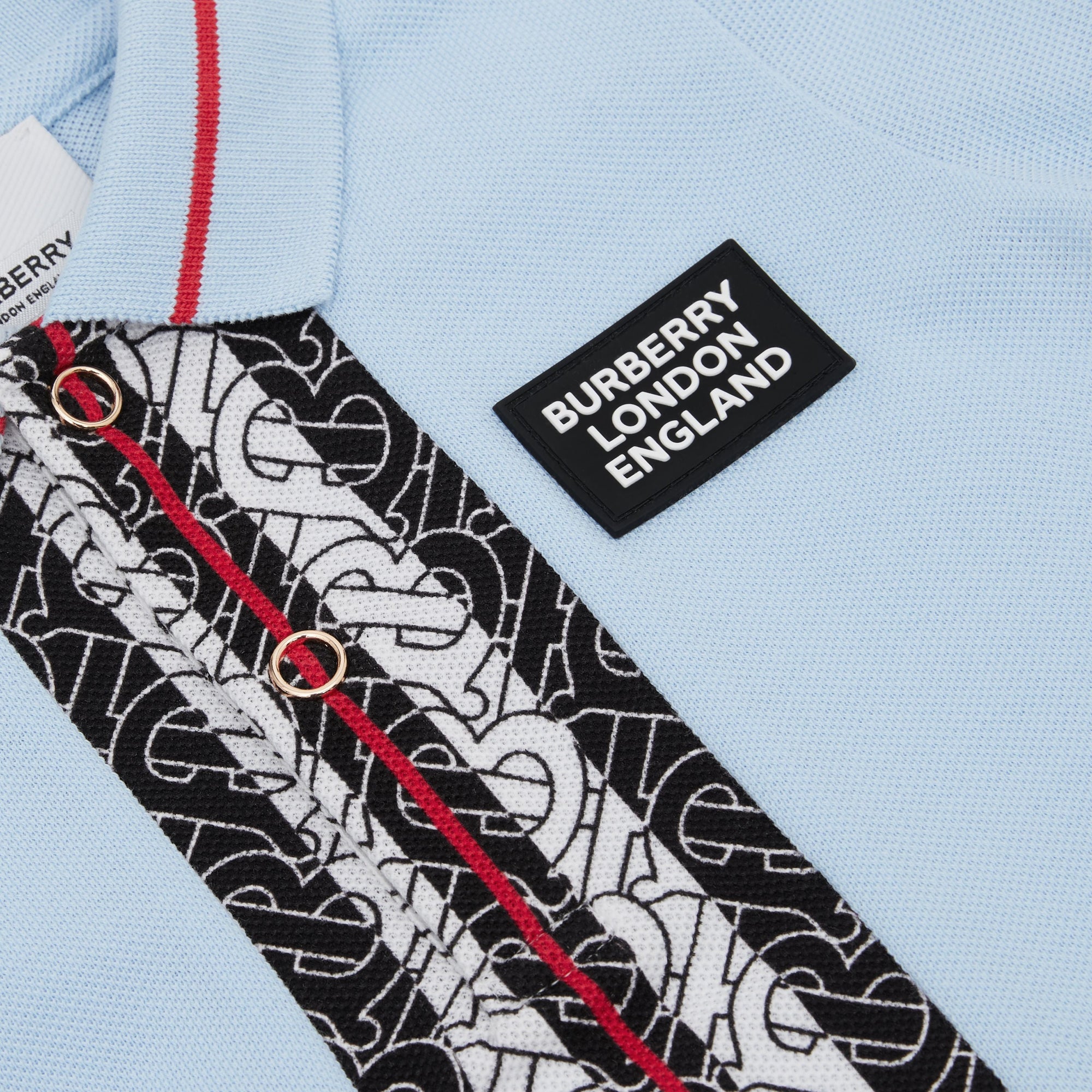Polo en piqué de coton rayé Monogram - Pale Blue