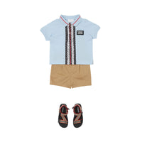 Polo en piqué de coton rayé Monogram - Pale Blue
