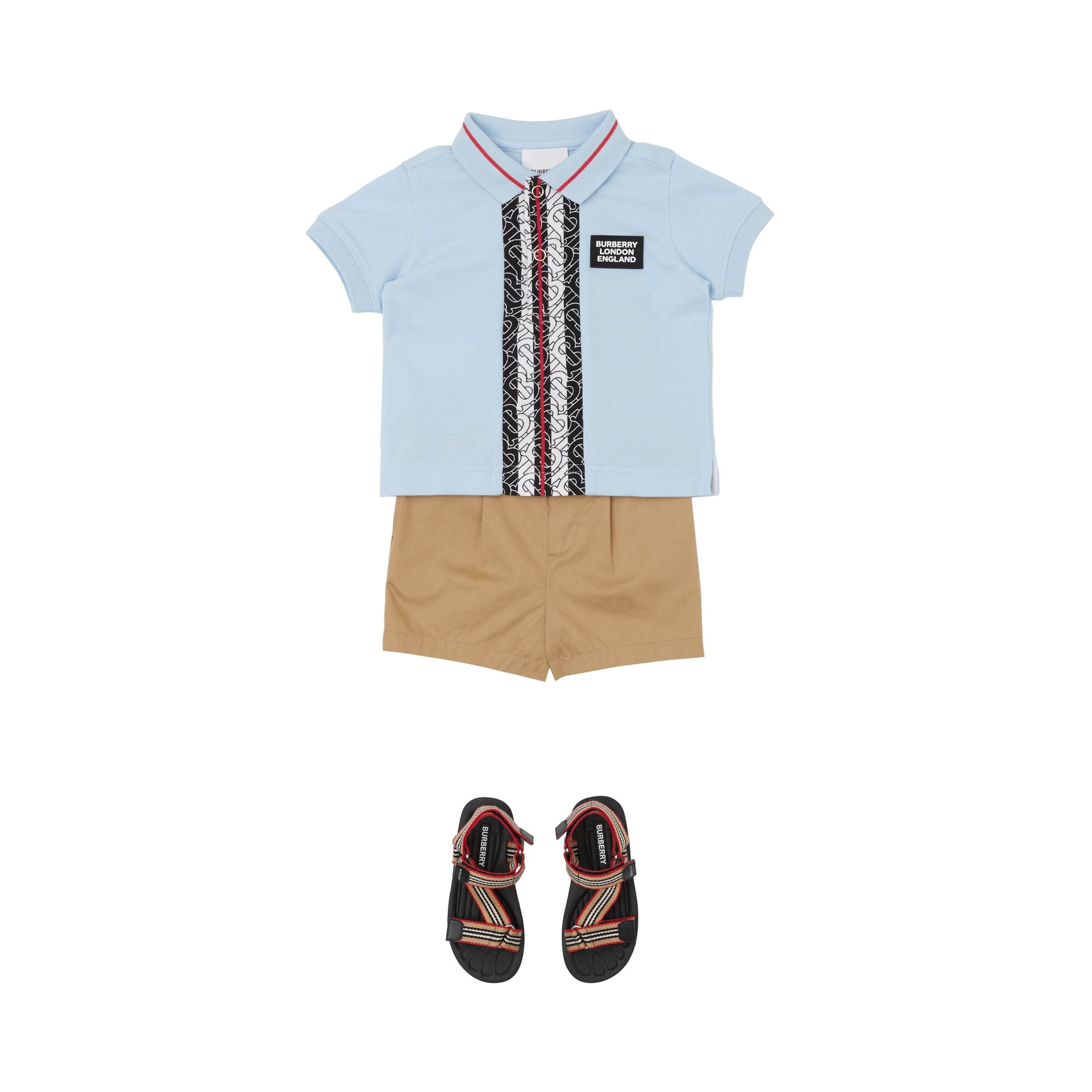 Polo en piqué de coton rayé Monogram - Pale Blue