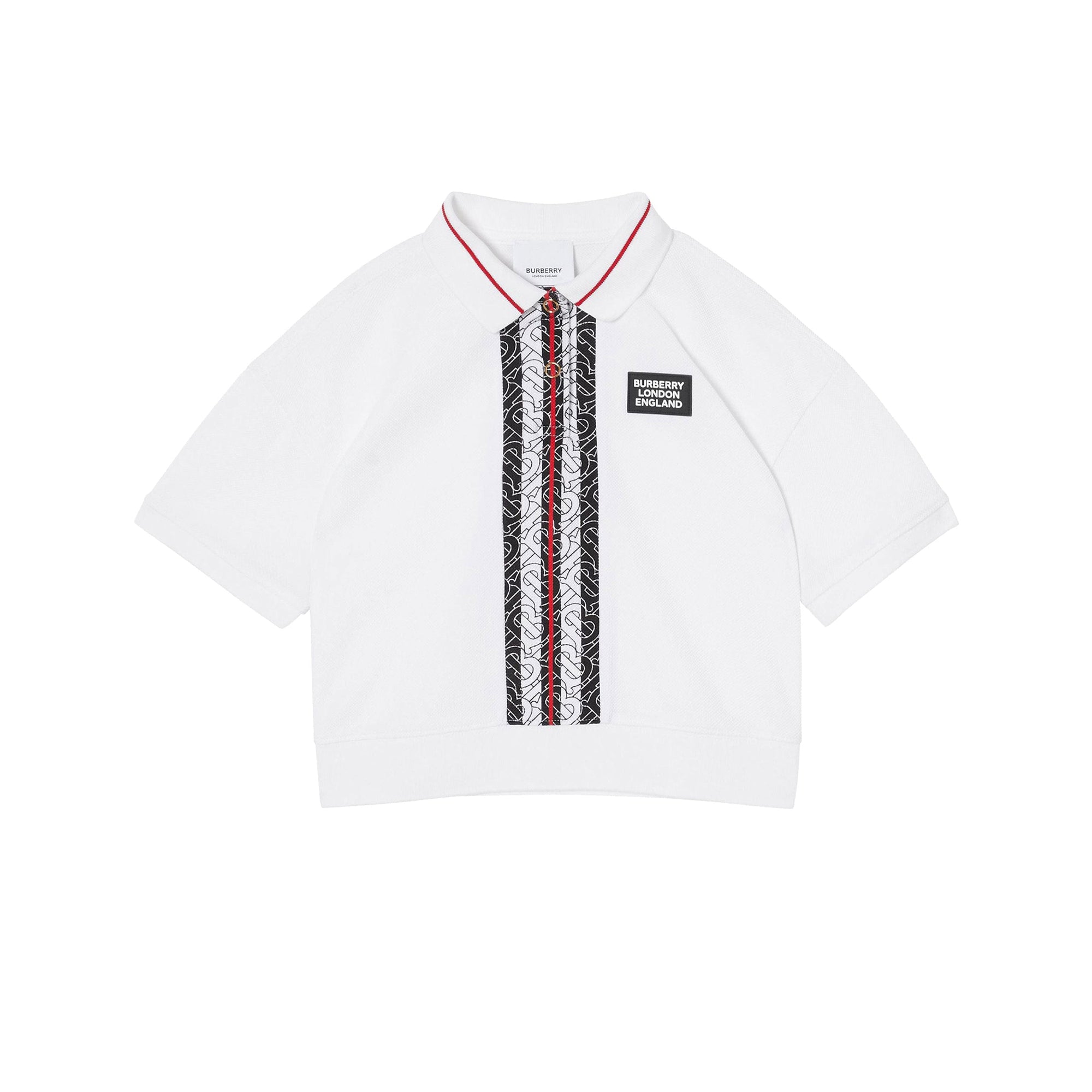 Polo en piqué de coton rayé Monogram - White & Red