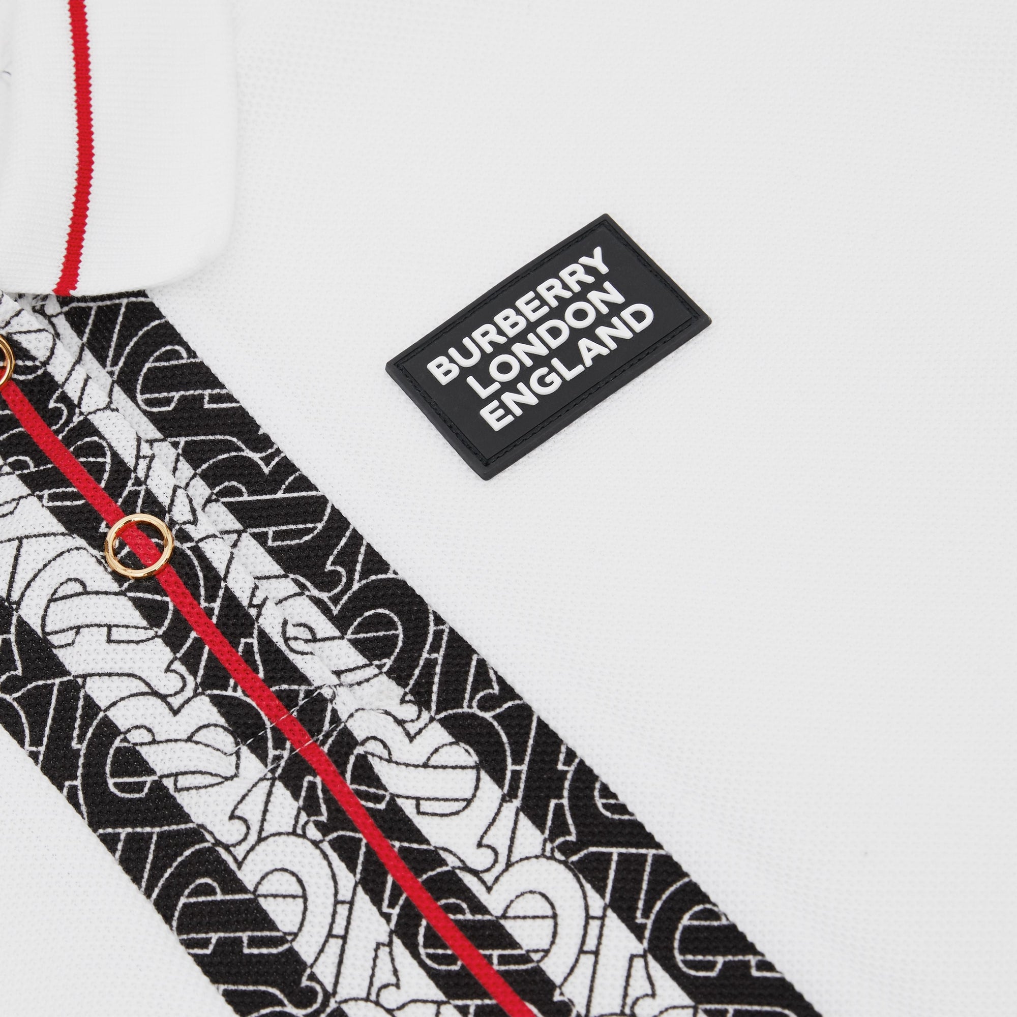 Polo en piqué de coton rayé Monogram - White & Red
