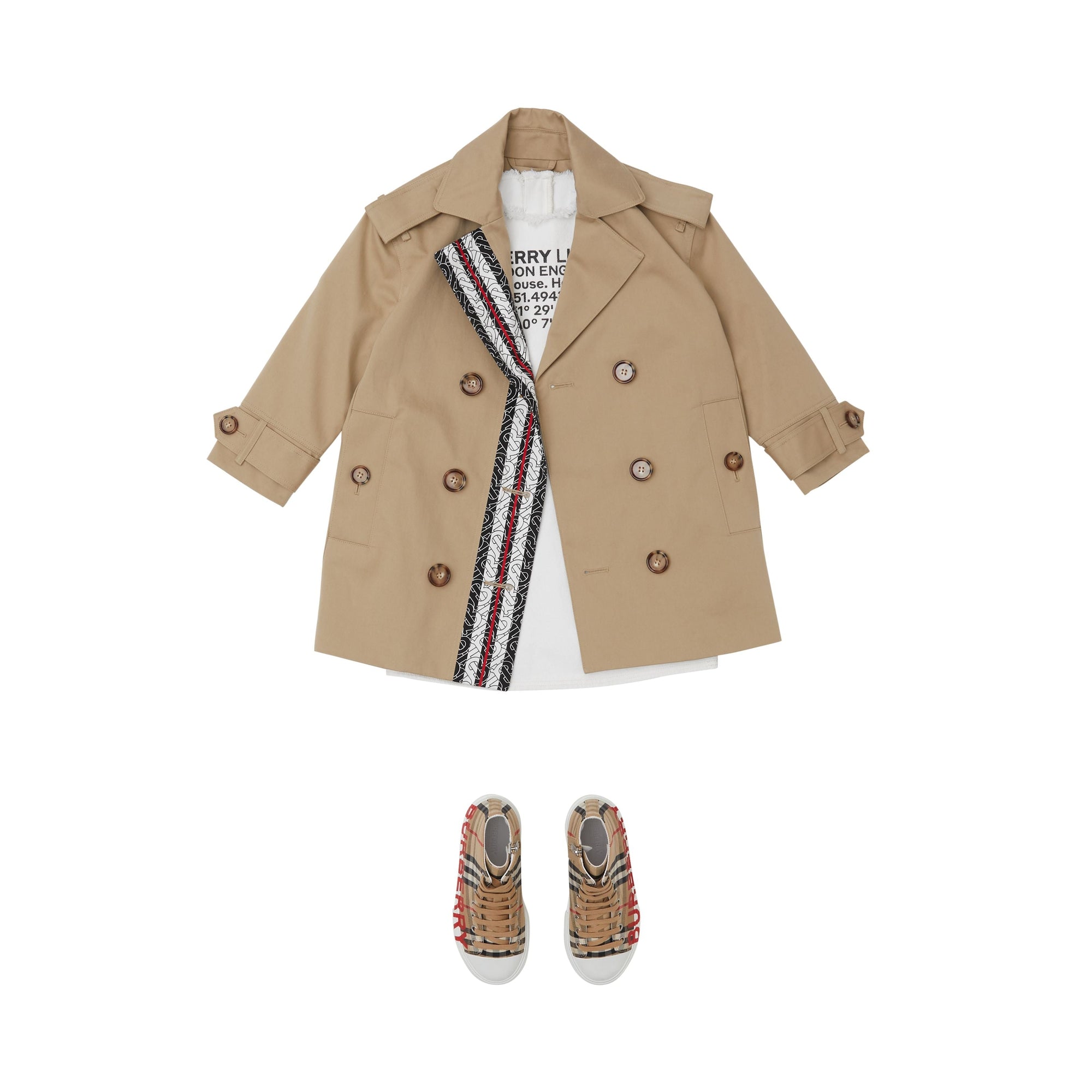 Trench-coat en coton rayé Monogram - Honey